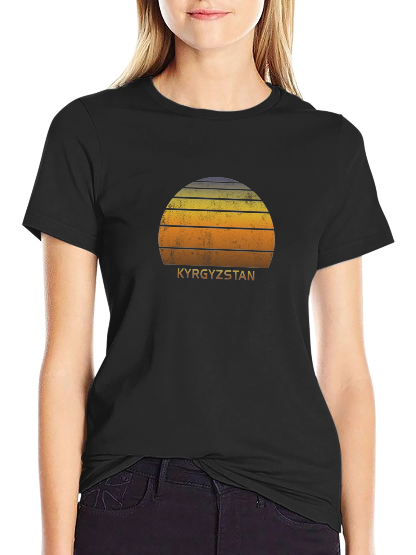Kyrgyzstan Sunset Graphic Tee - Retro Travel Shirt