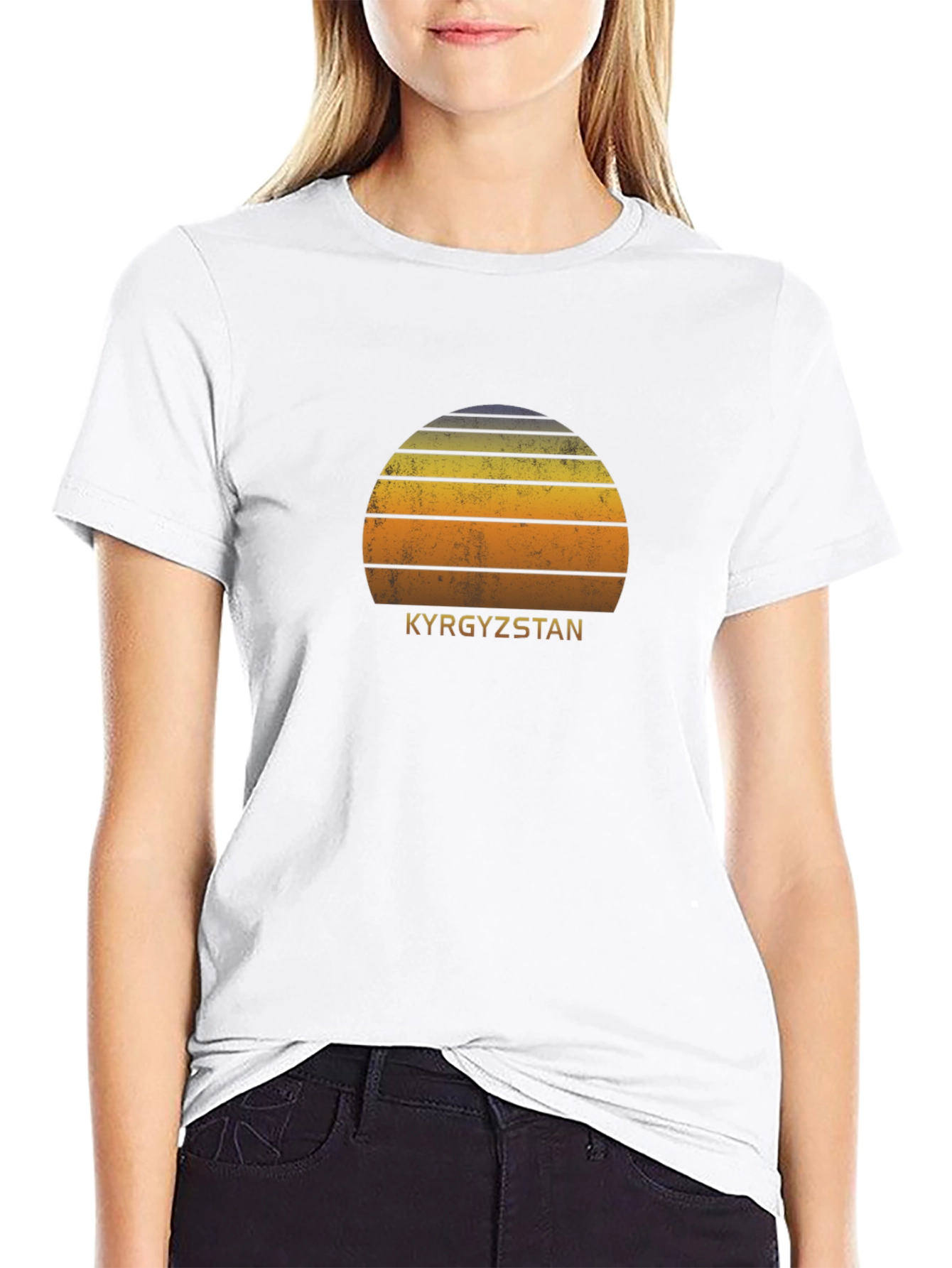 Kyrgyzstan Sunset Graphic Tee - Retro Travel Shirt