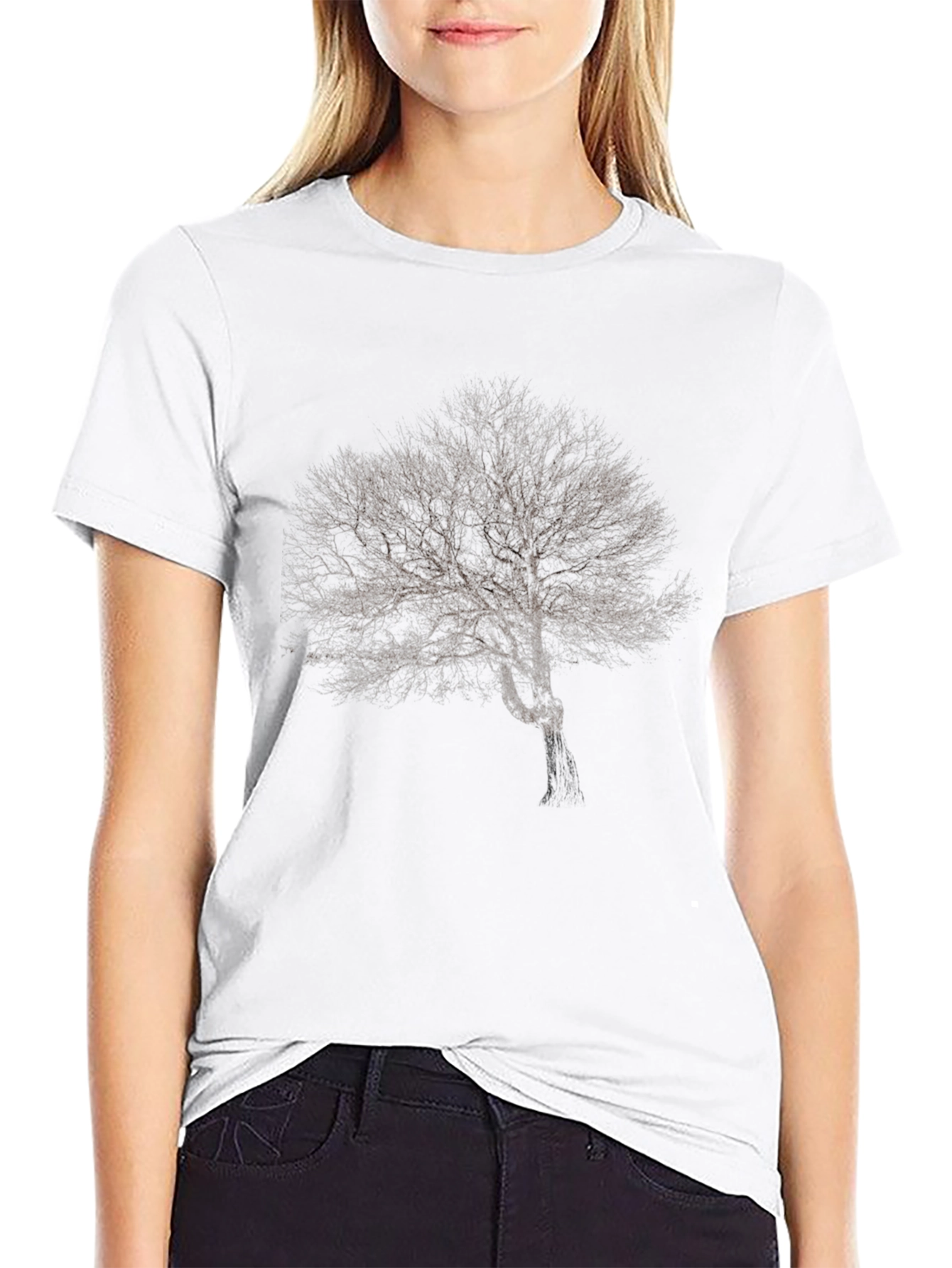 Monochrome Tree Graphic Tee - Modern Style