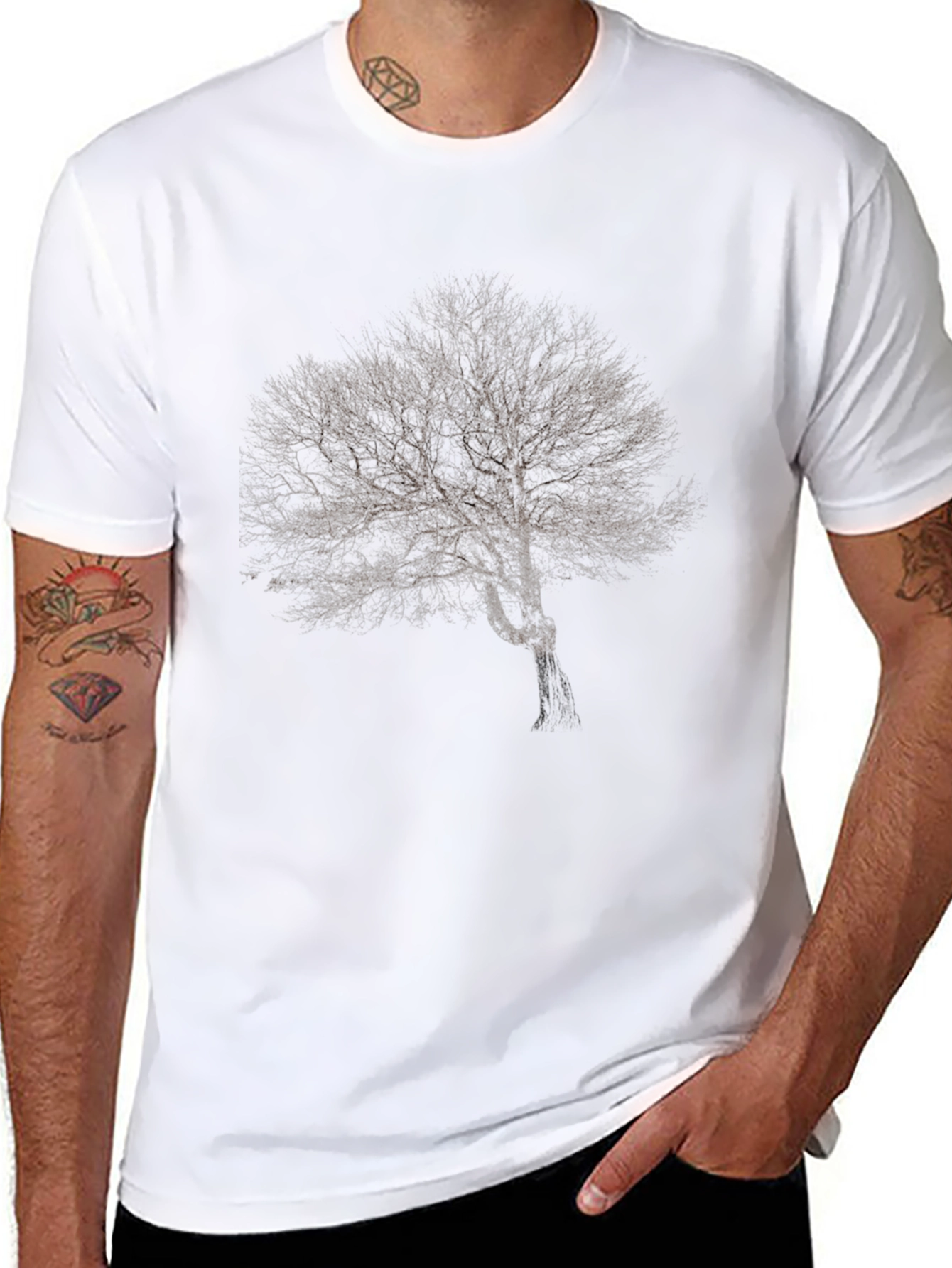 Monochrome Tree Graphic Tee - Modern Style