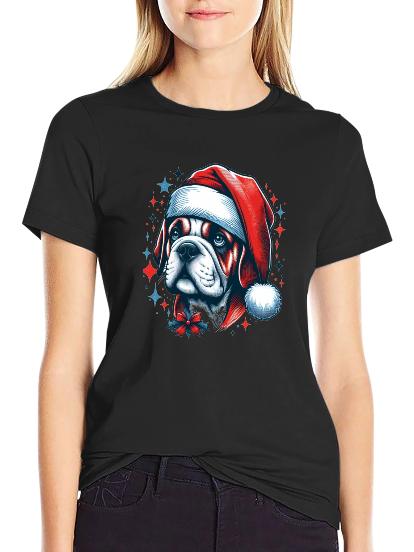 Bulldog Santa Hat Graphic Tee