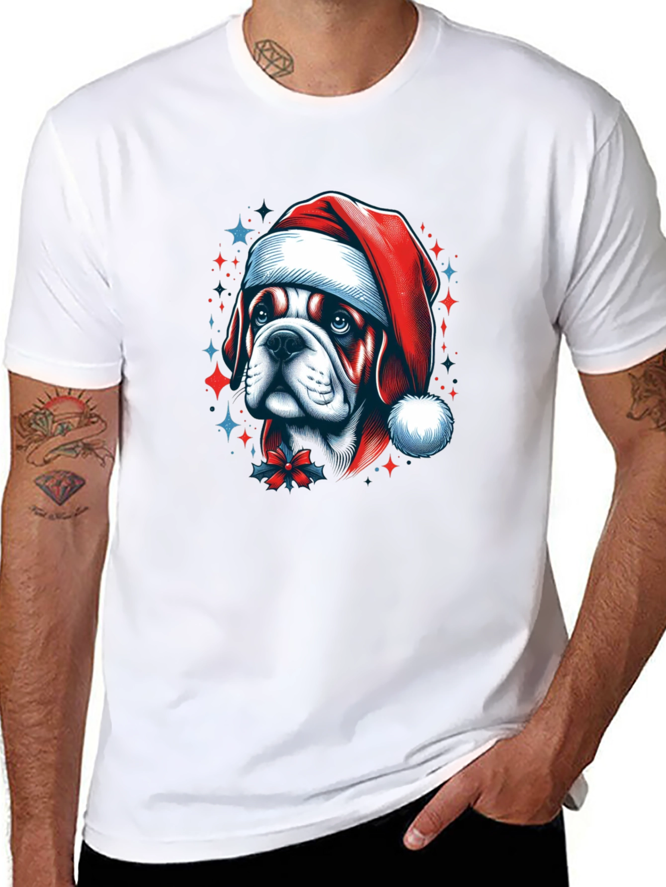 Bulldog Santa Hat Graphic Tee