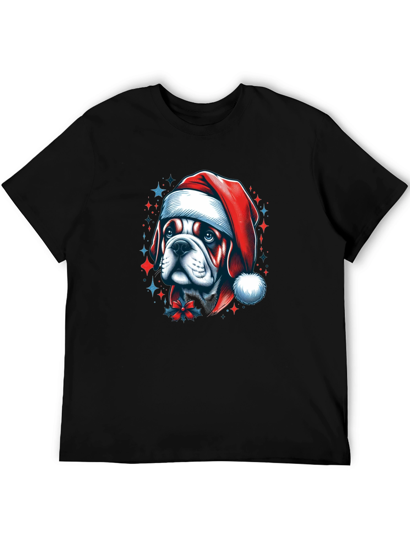 Bulldog Santa Hat Graphic Tee
