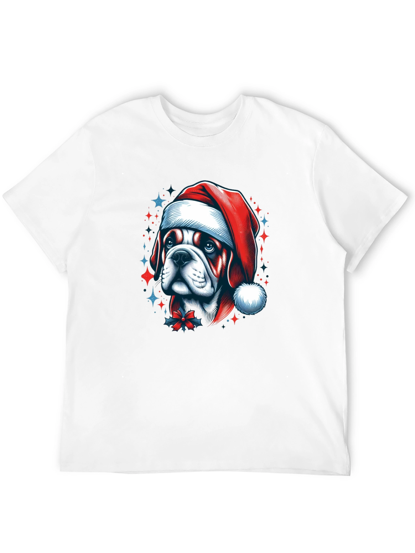 Bulldog Santa Hat Graphic Tee
