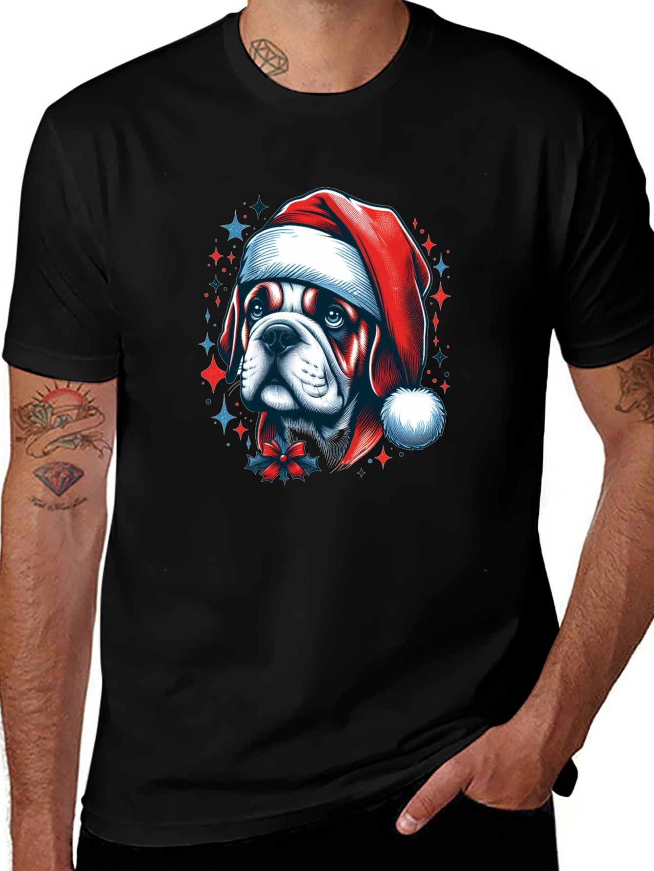 Bulldog Santa Hat Graphic Tee