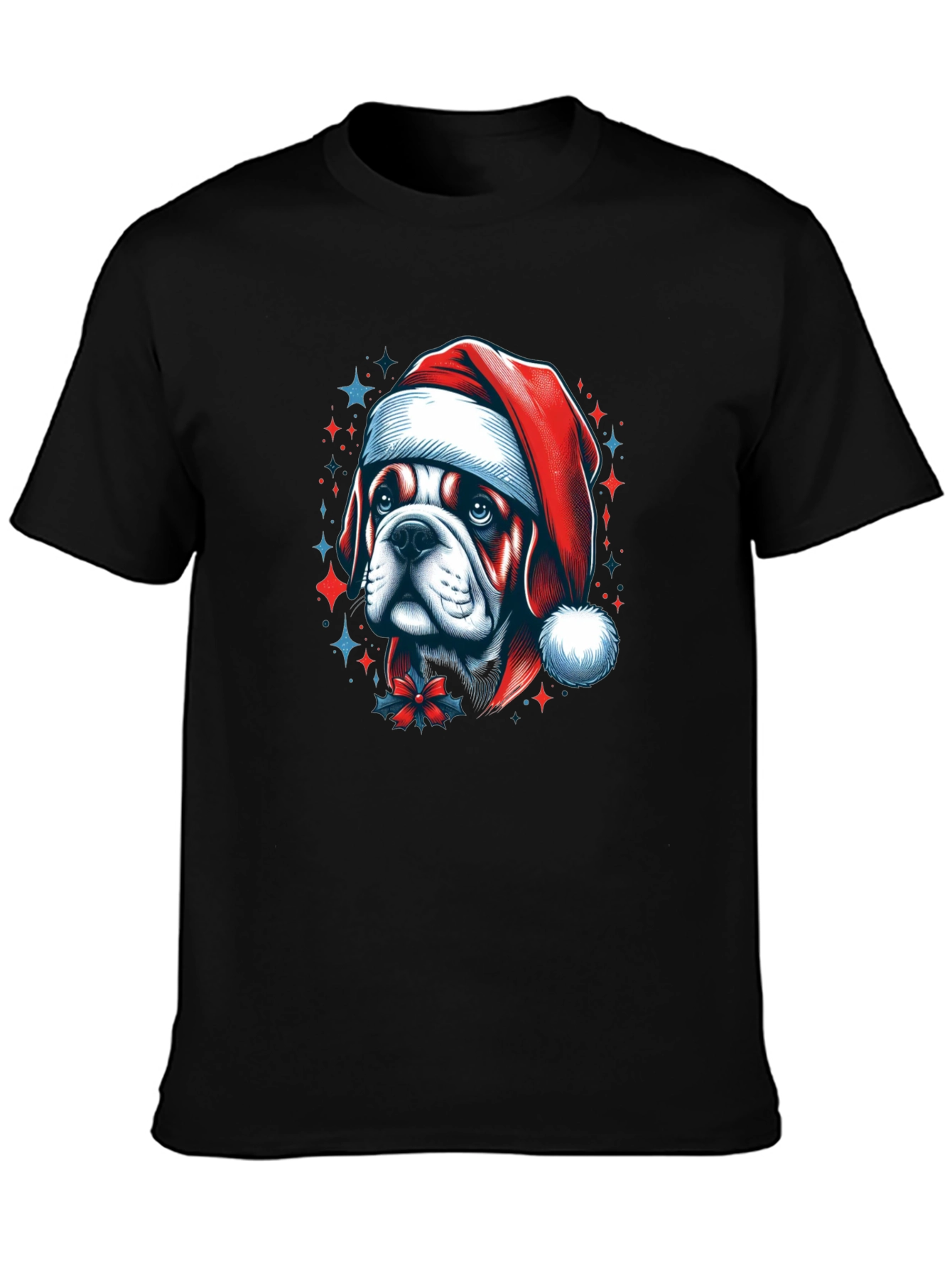 Bulldog Santa Hat Graphic Tee