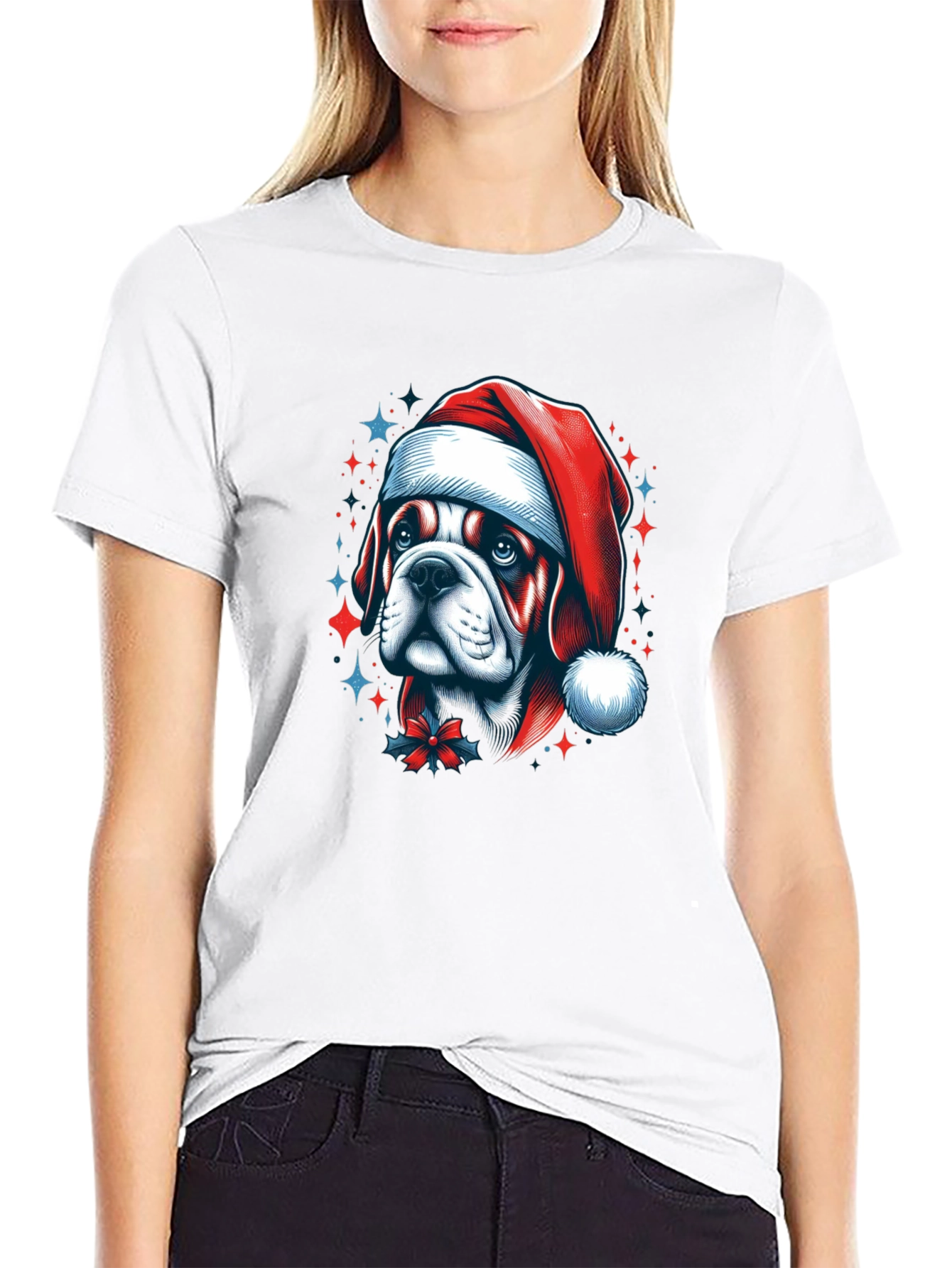 Bulldog Santa Hat Graphic Tee