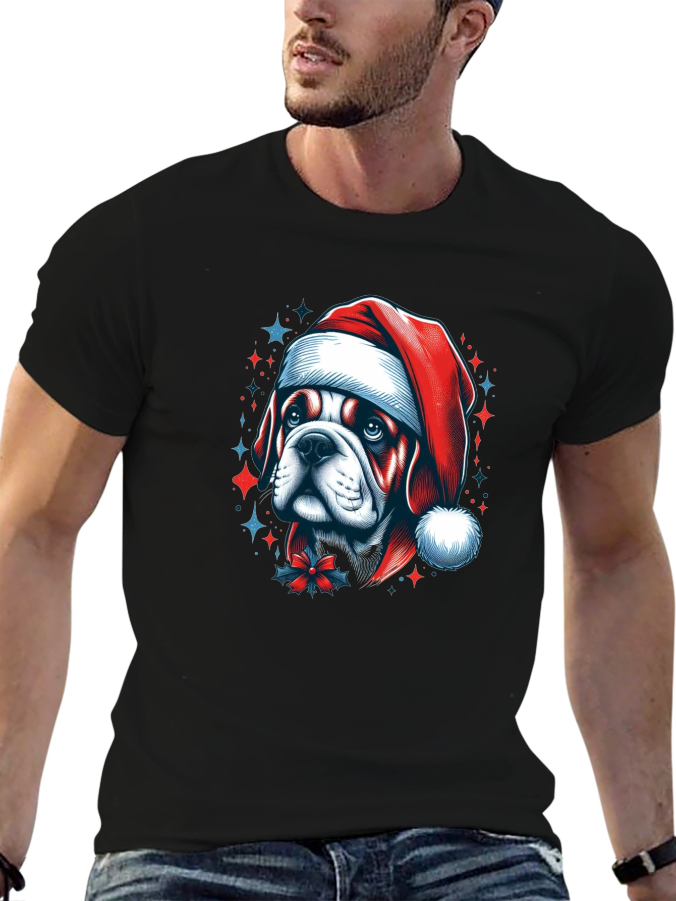 Bulldog Santa Hat Graphic Tee