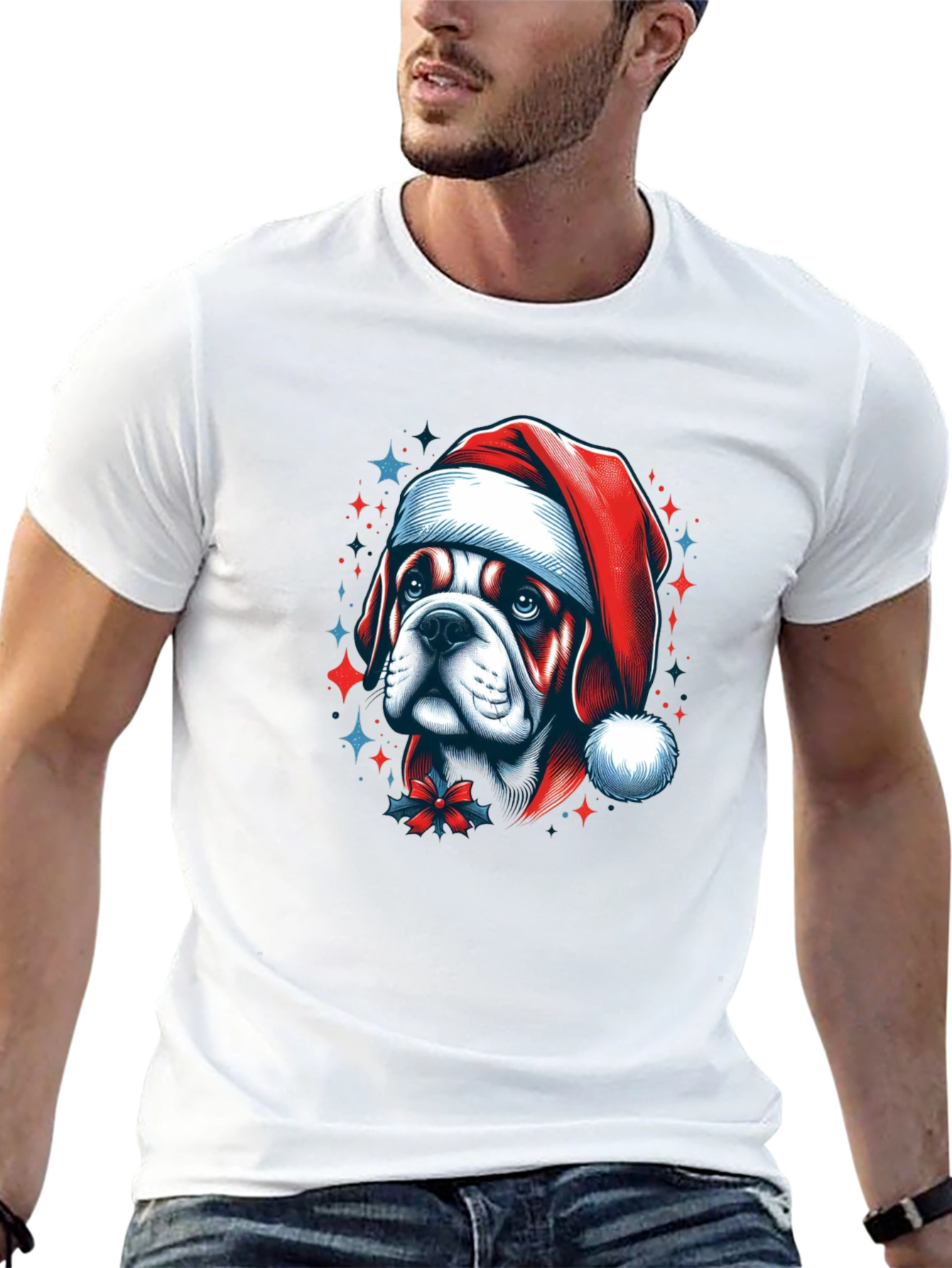 Bulldog Santa Hat Graphic Tee