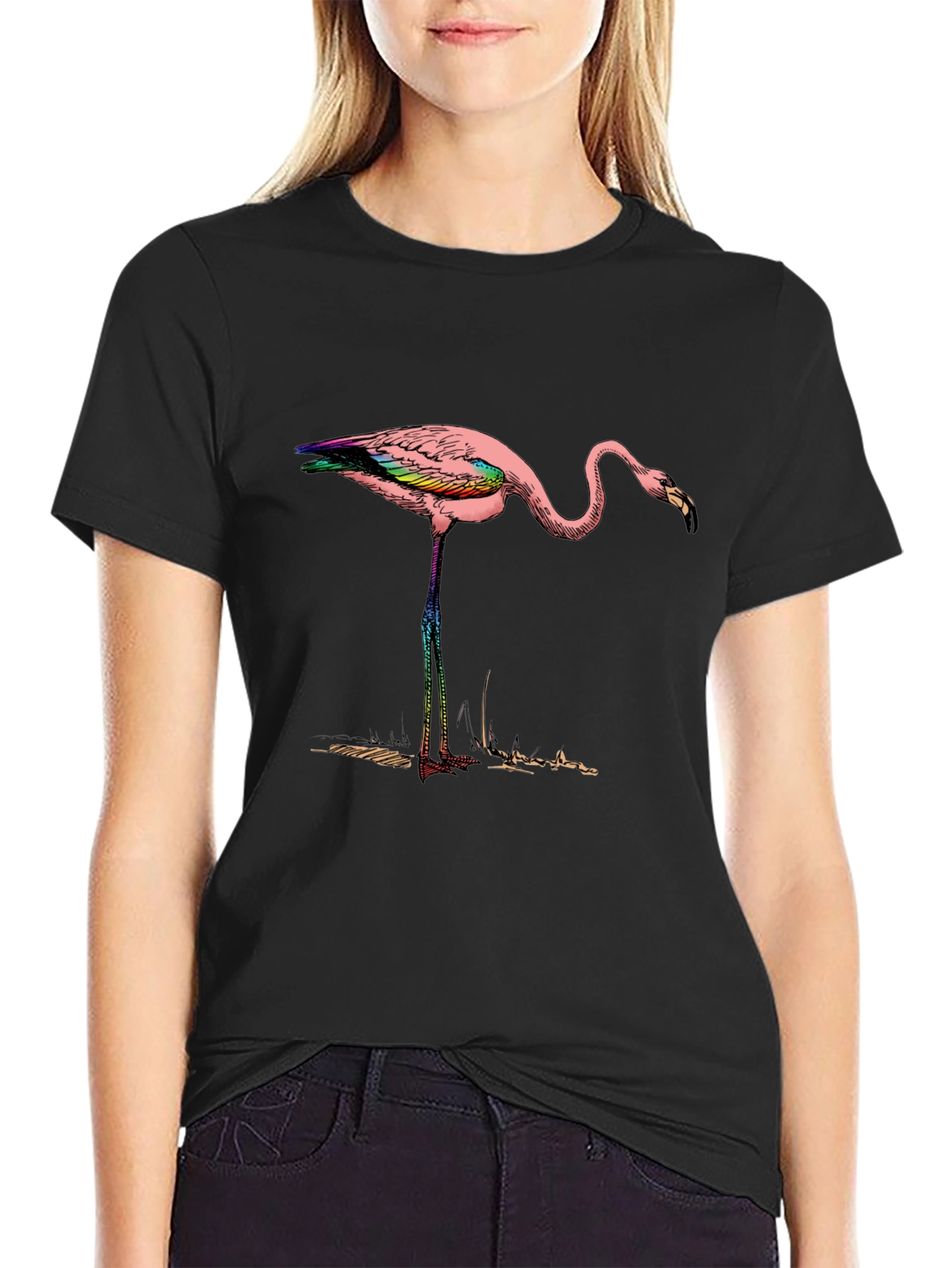 Flamingo Graphic Tee - Mens Black Cotton Shirt