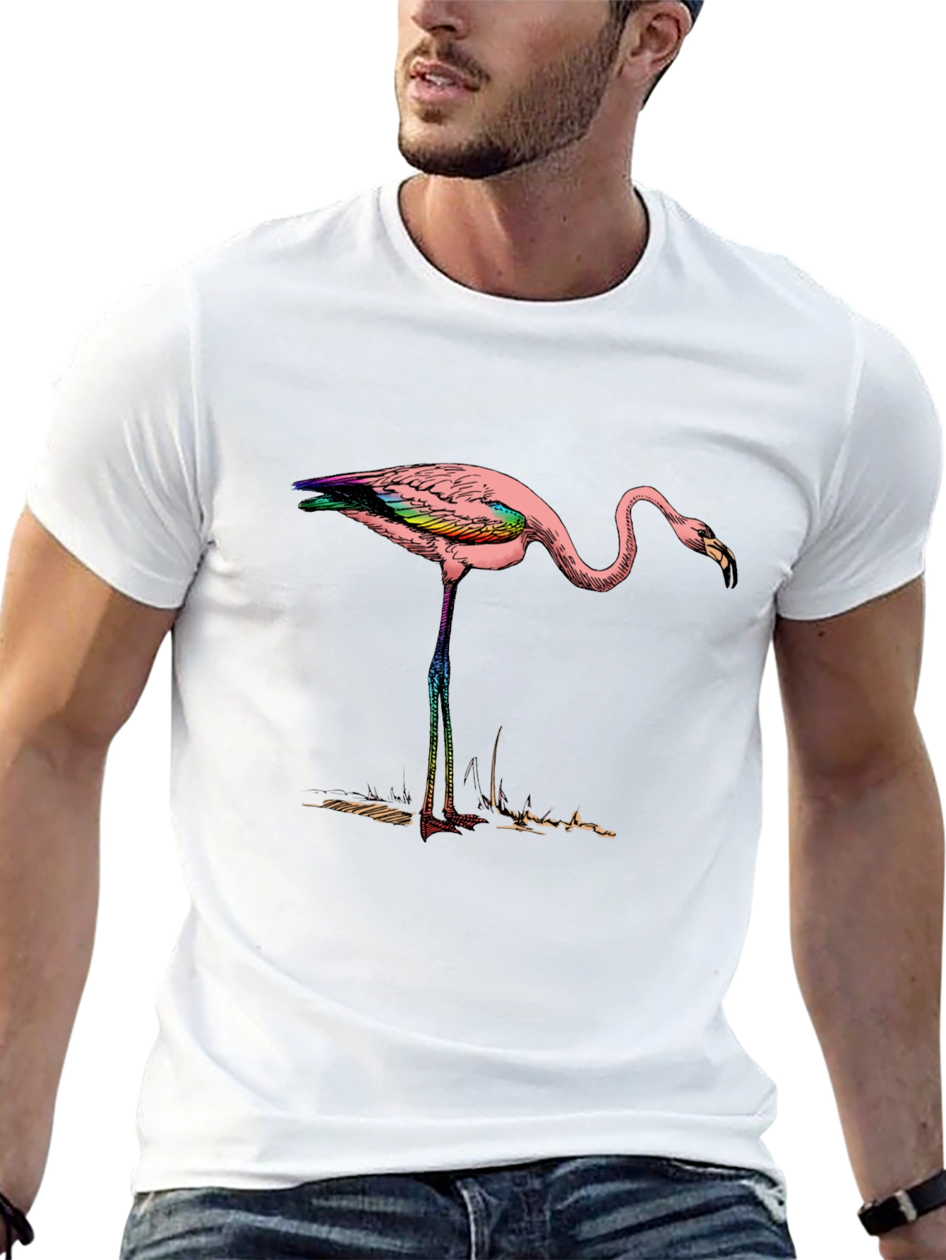 Flamingo Graphic Tee - Mens Black Cotton Shirt