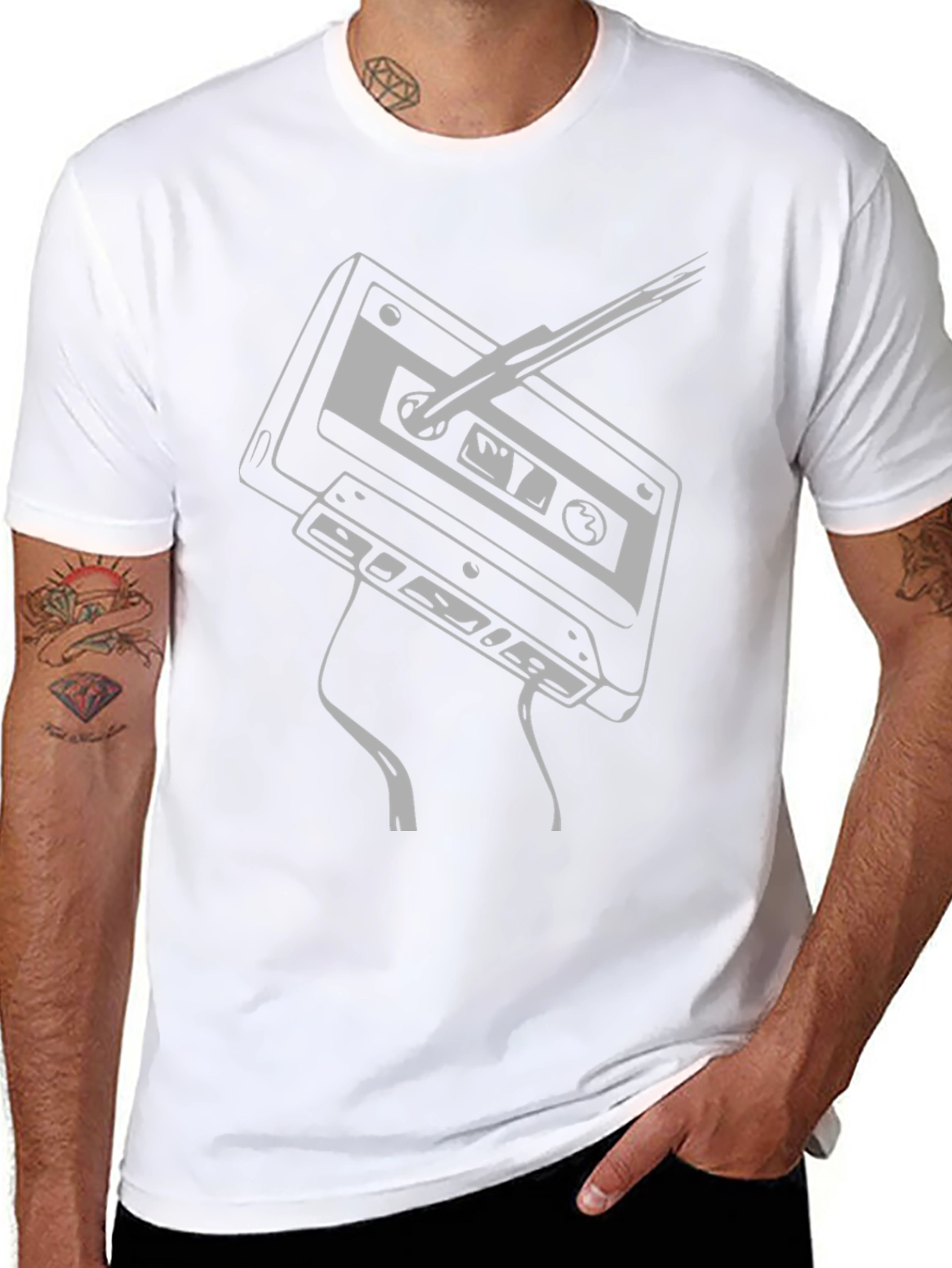 Retro Cassette Tape Graphic Tee - Black Cotton Blend
