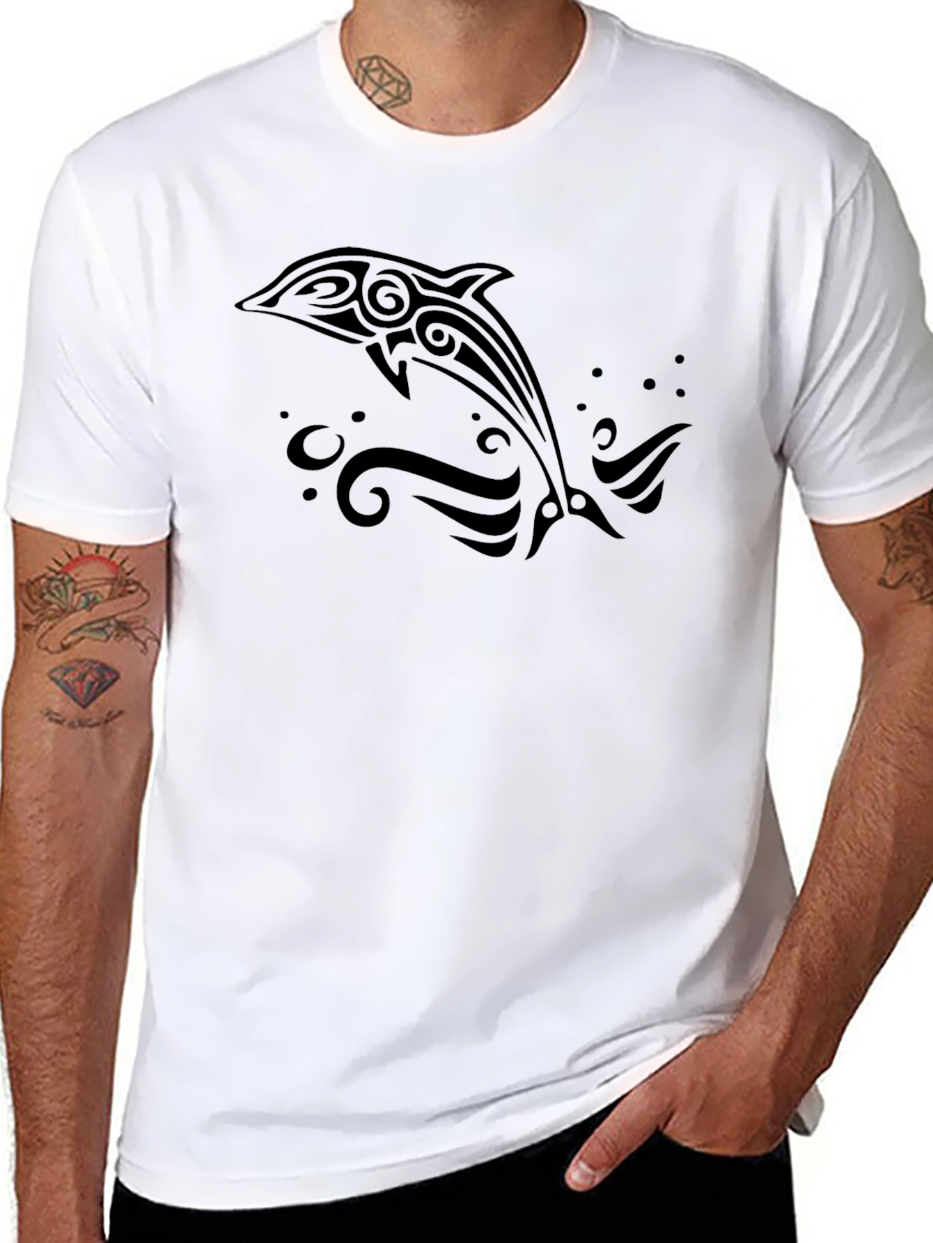 Tribal Dolphin Graphic Tee - Black Short Sleeve