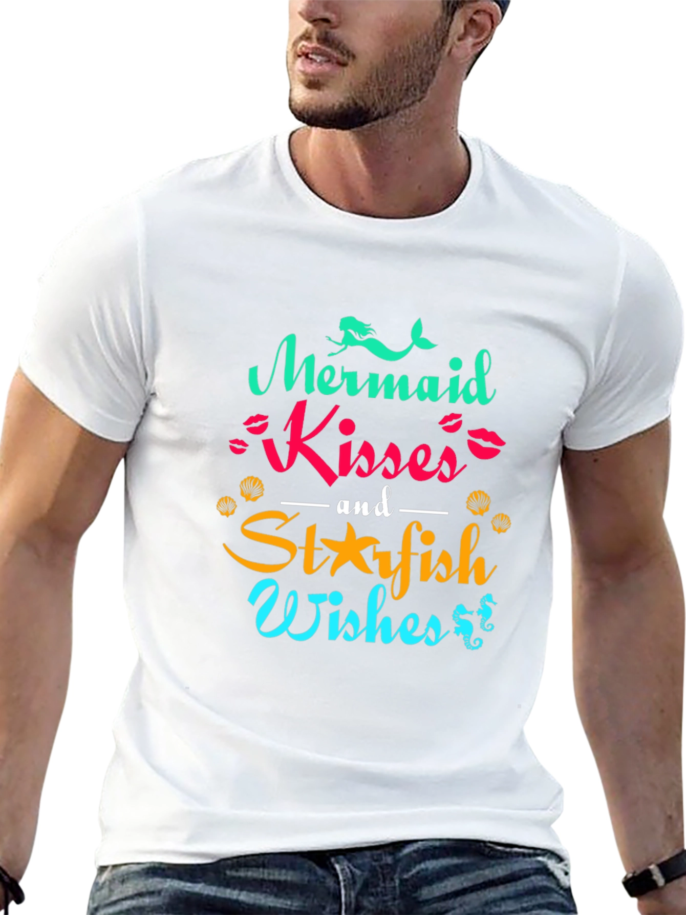 Mermaid Kisses & Starfish Wishes Black T-Shirt