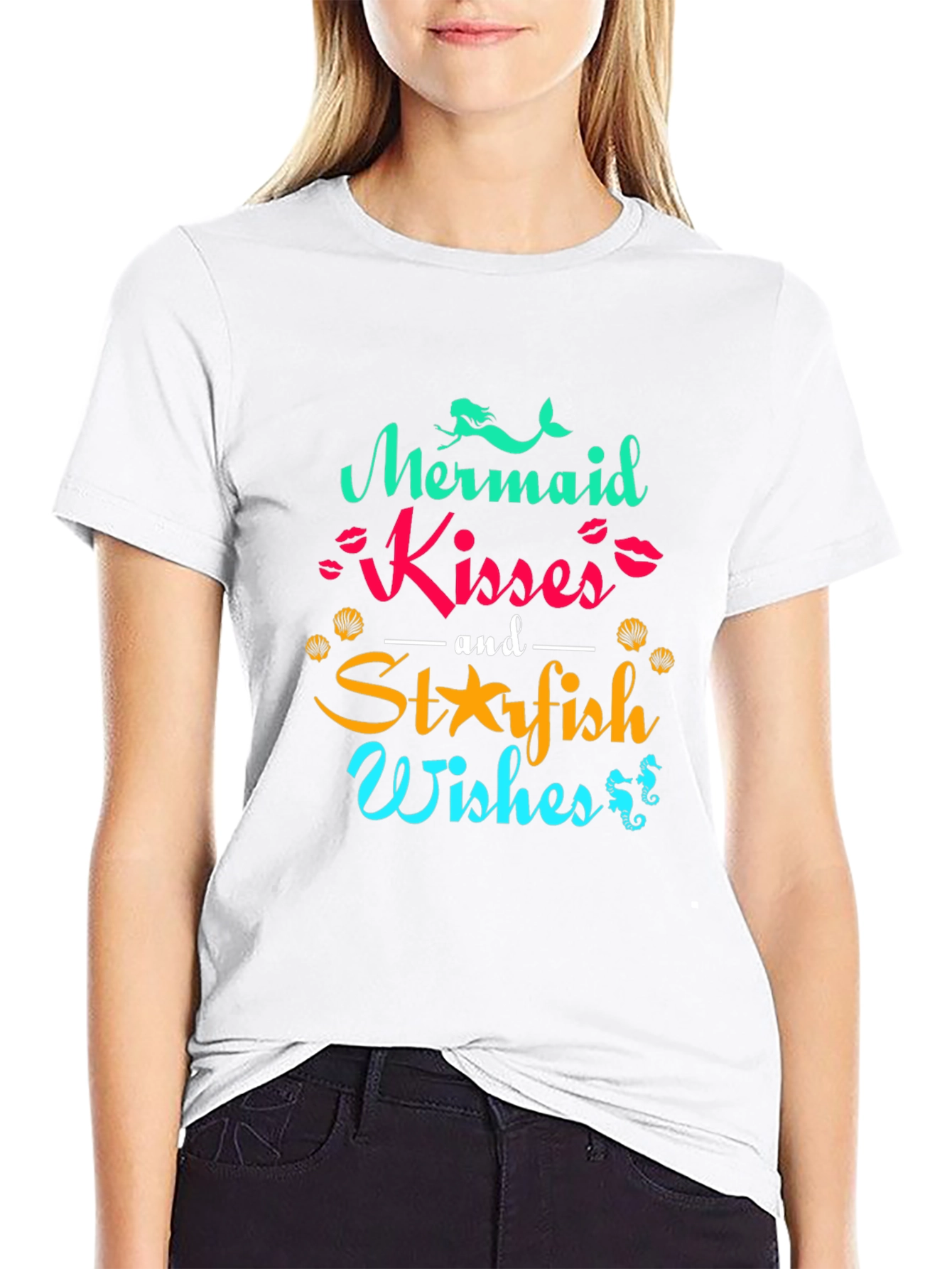 Mermaid Kisses & Starfish Wishes Black T-Shirt