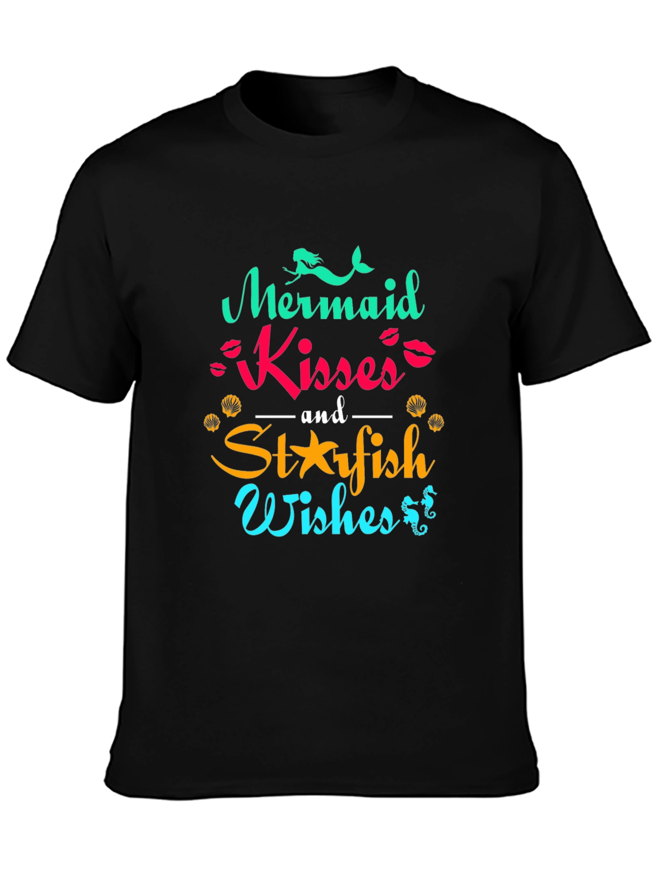 Mermaid Kisses & Starfish Wishes Black T-Shirt