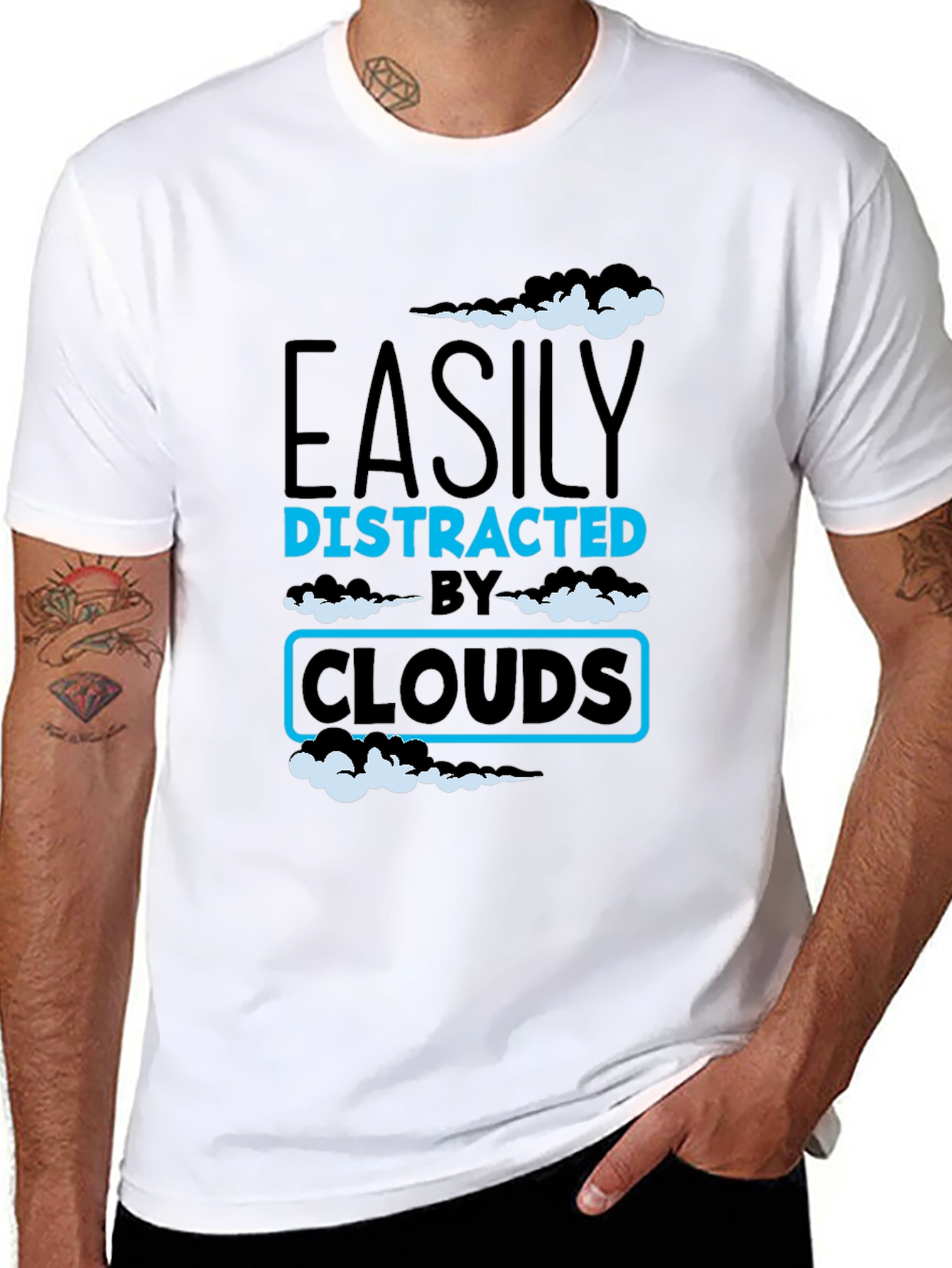 Easily Distracted By Clouds T-Shirt - Novelty Graphic Tee