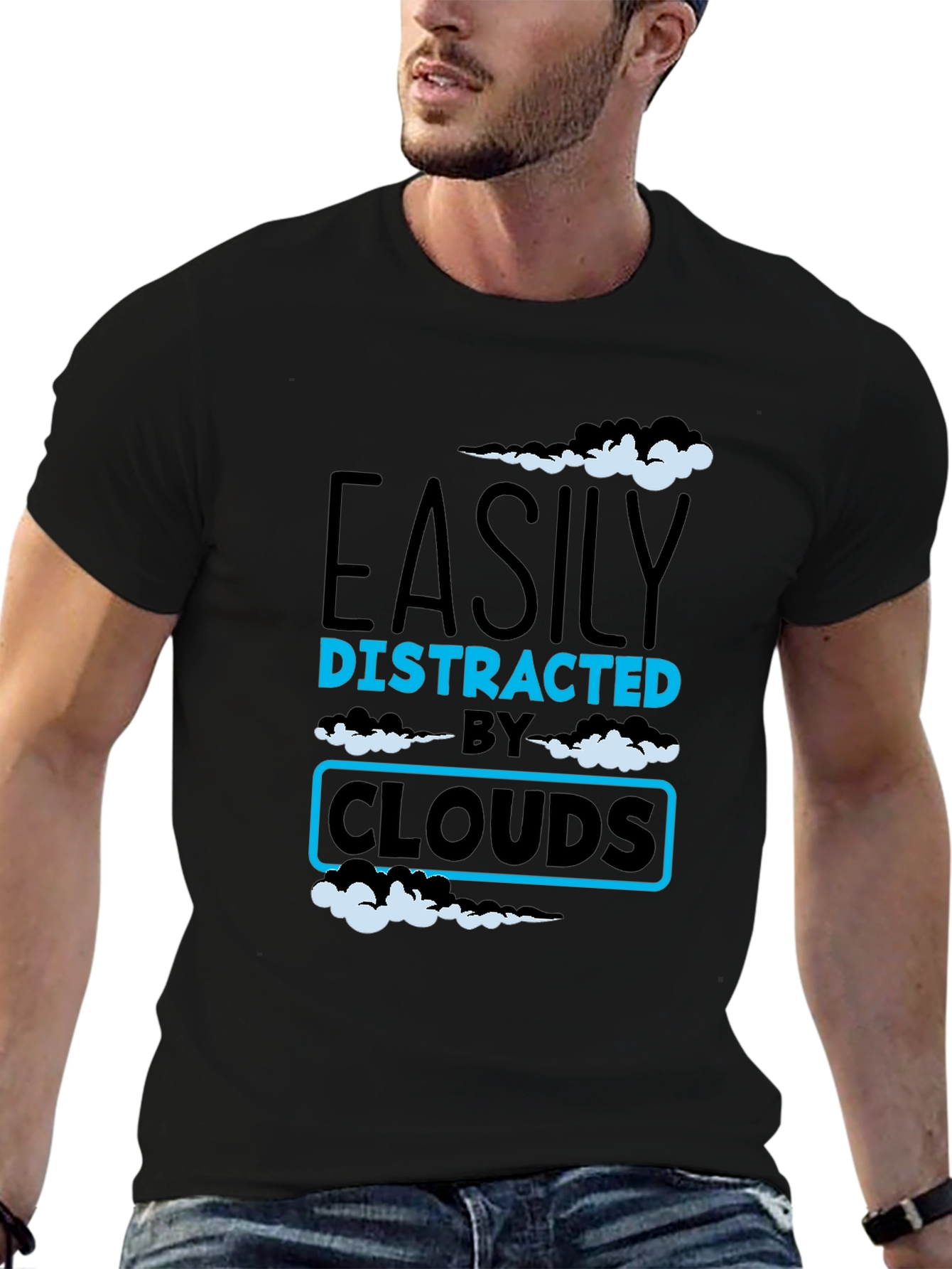 Easily Distracted By Clouds T-Shirt - Novelty Graphic Tee