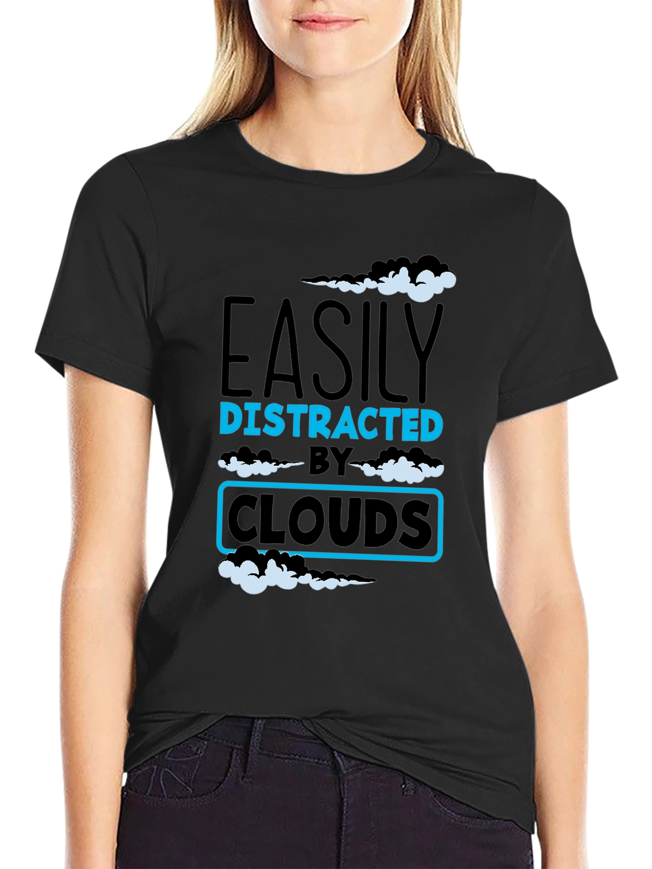 Easily Distracted By Clouds T-Shirt - Novelty Graphic Tee