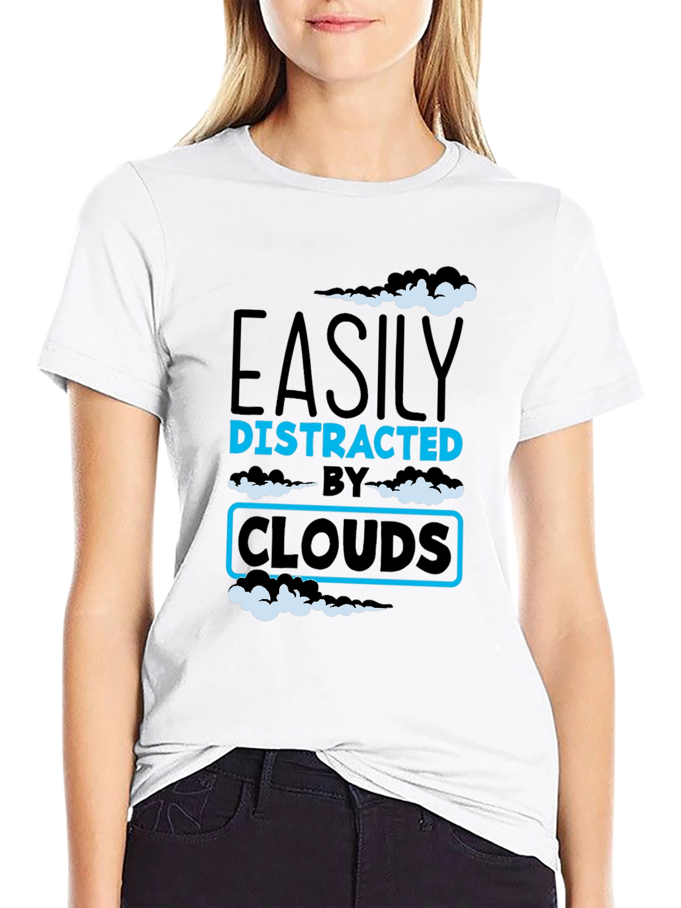 Easily Distracted By Clouds T-Shirt - Novelty Graphic Tee
