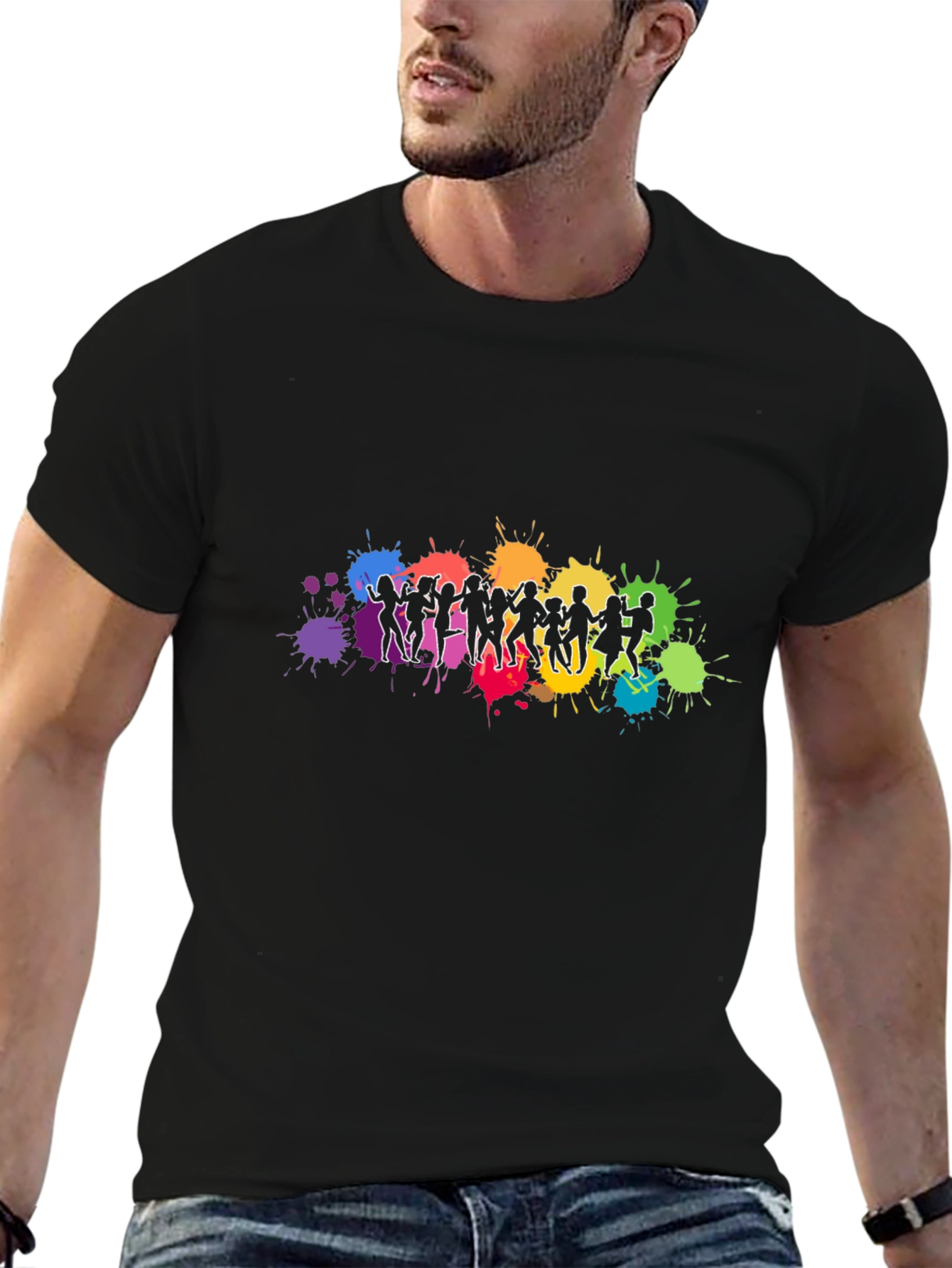 Vibrant Dancing Silhouettes Graphic Black T-Shirt