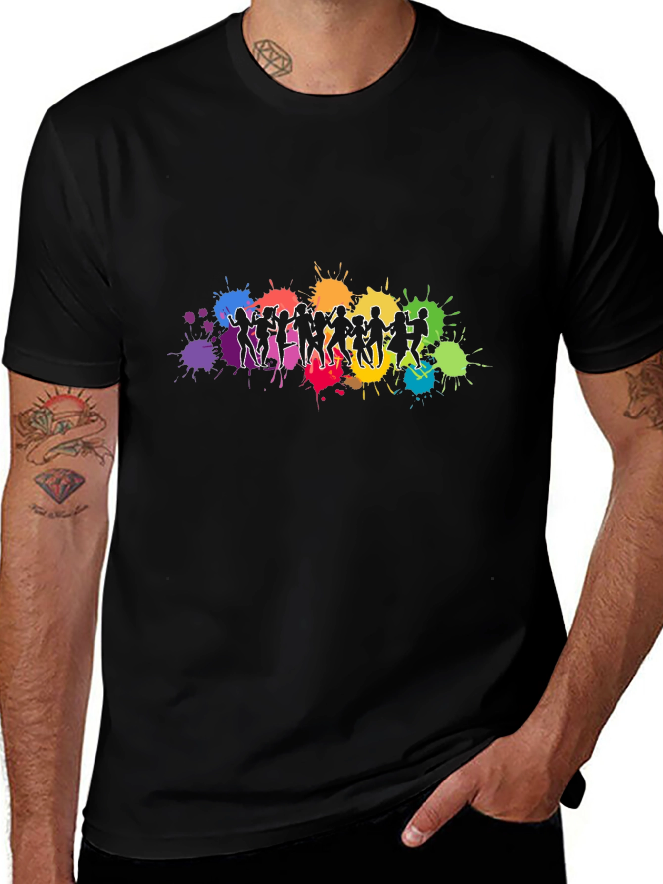 Vibrant Dancing Silhouettes Graphic Black T-Shirt