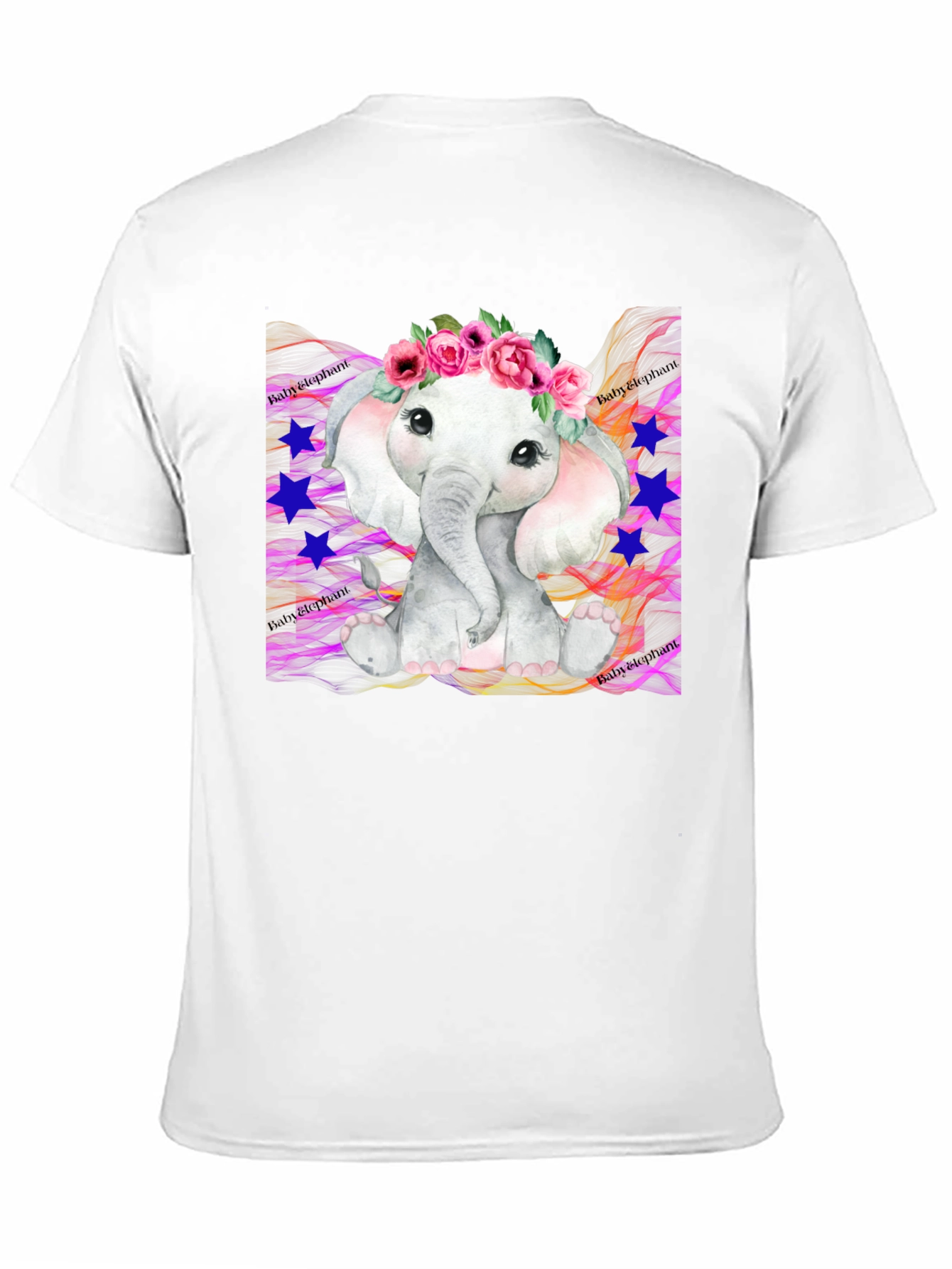Cute Baby Elephant Floral Wreath Black T-Shirt