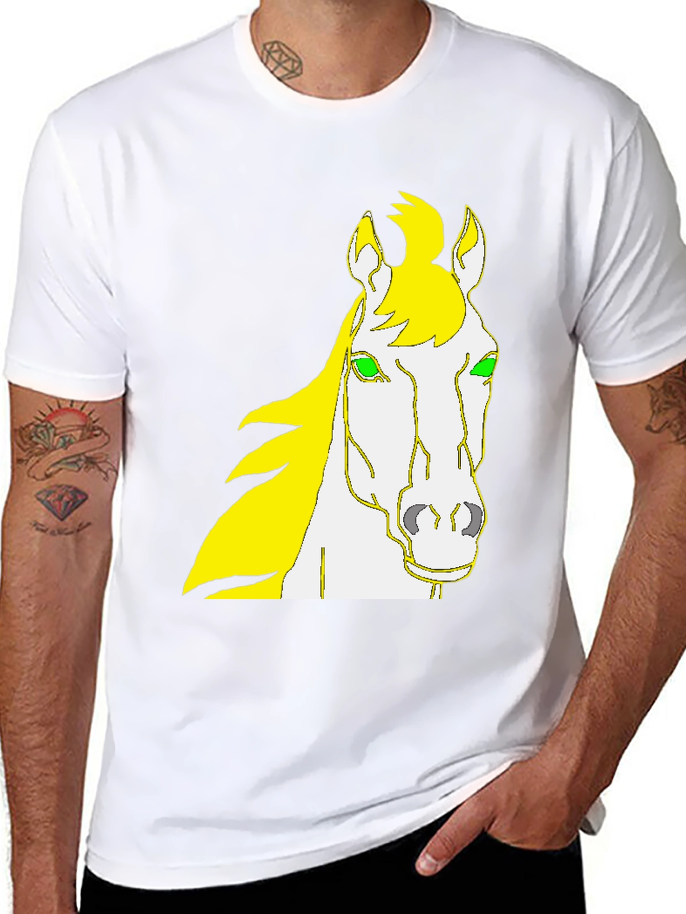 Horse Graphic Tee - Black Cotton Shirt