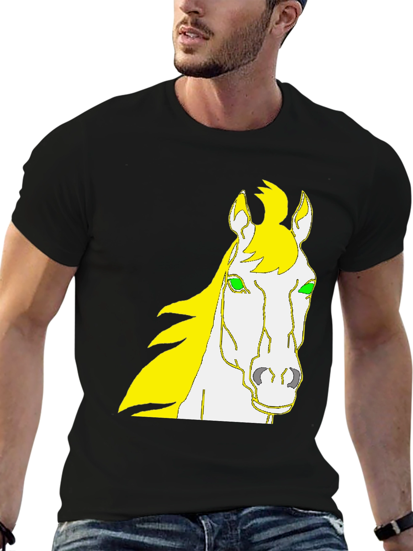 Horse Graphic Tee - Black Cotton Shirt