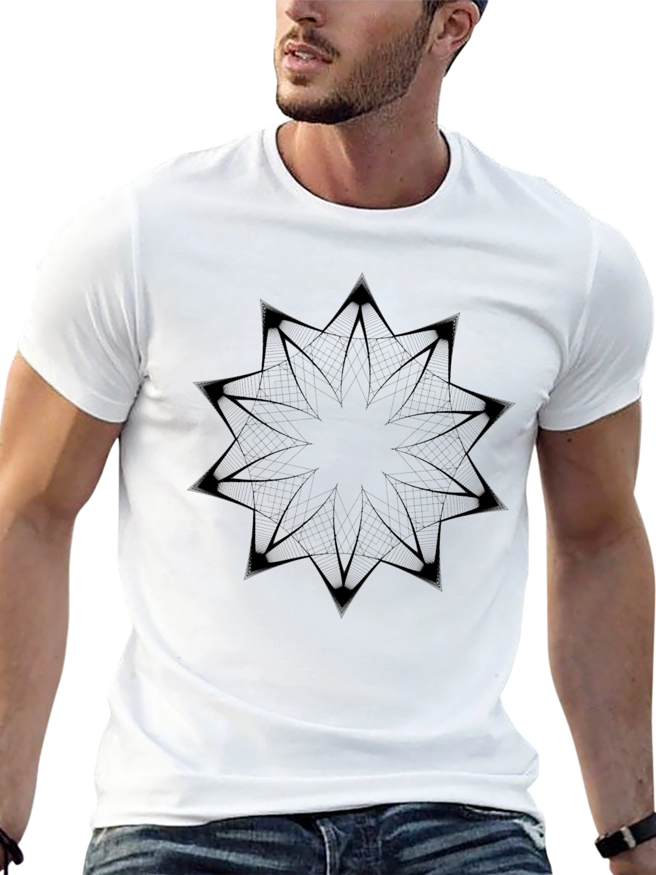 Geometric Mandala Graphic Tee - Soft Black Cotton