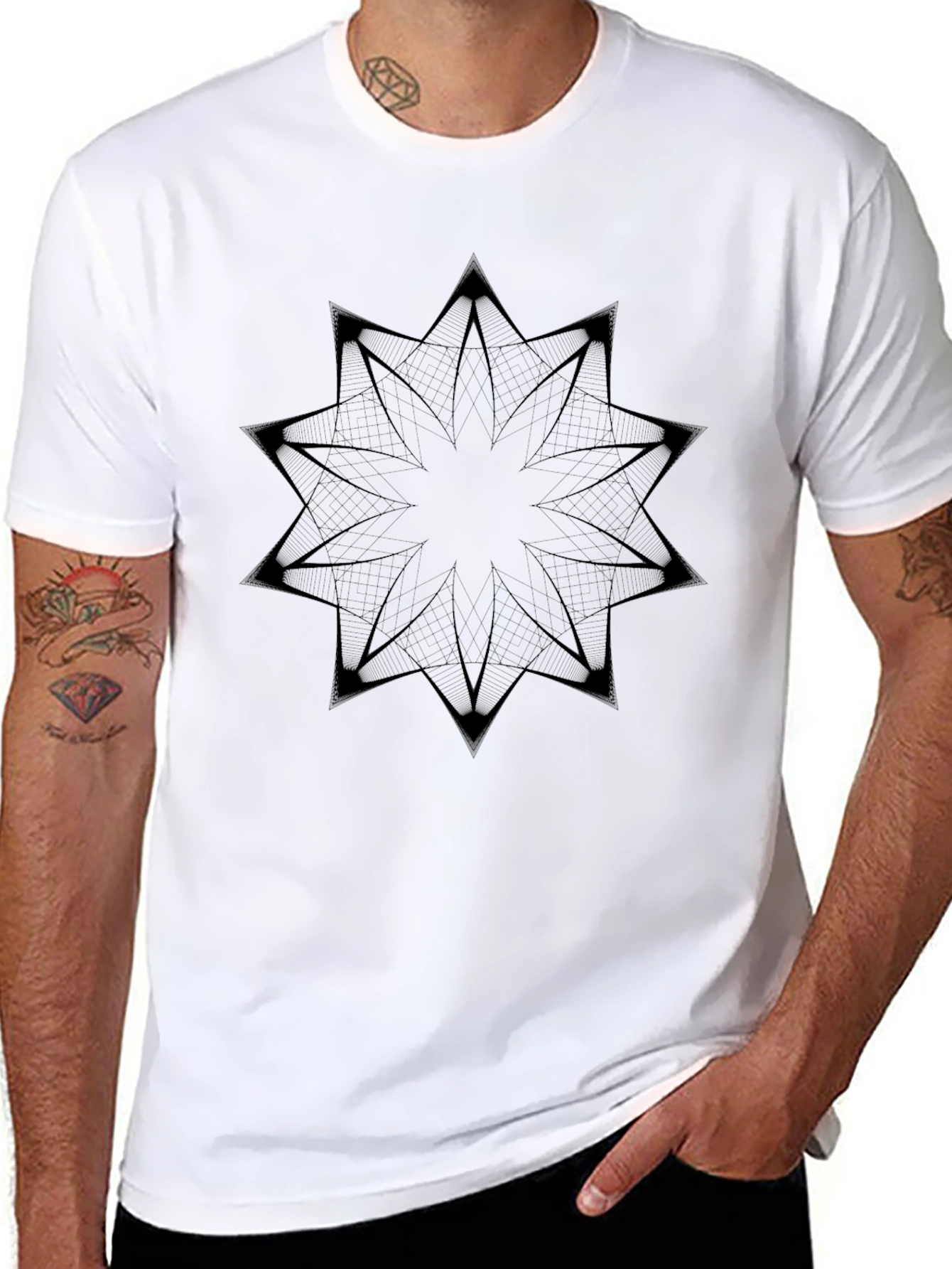 Geometric Mandala Graphic Tee - Soft Black Cotton