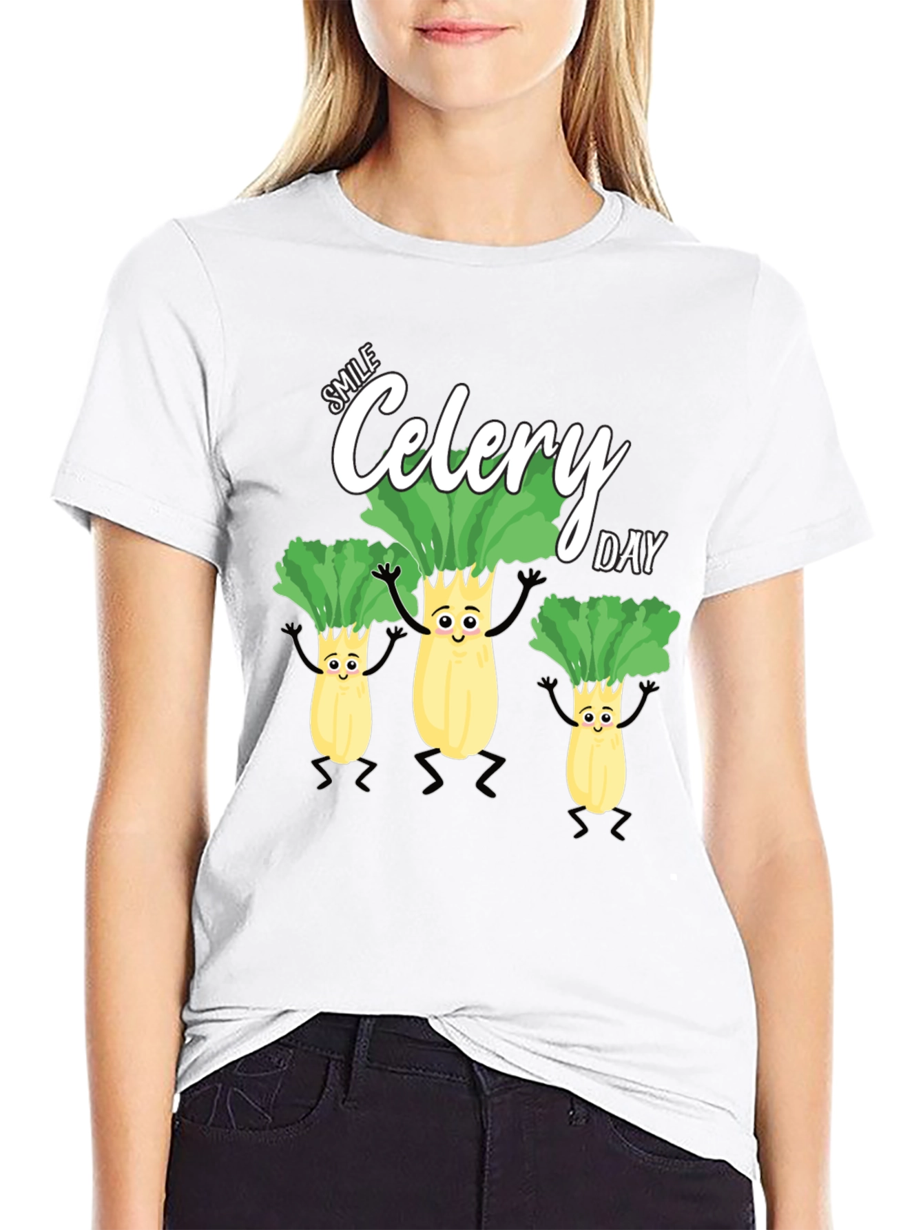 Smile Celery Day Black T-Shirt