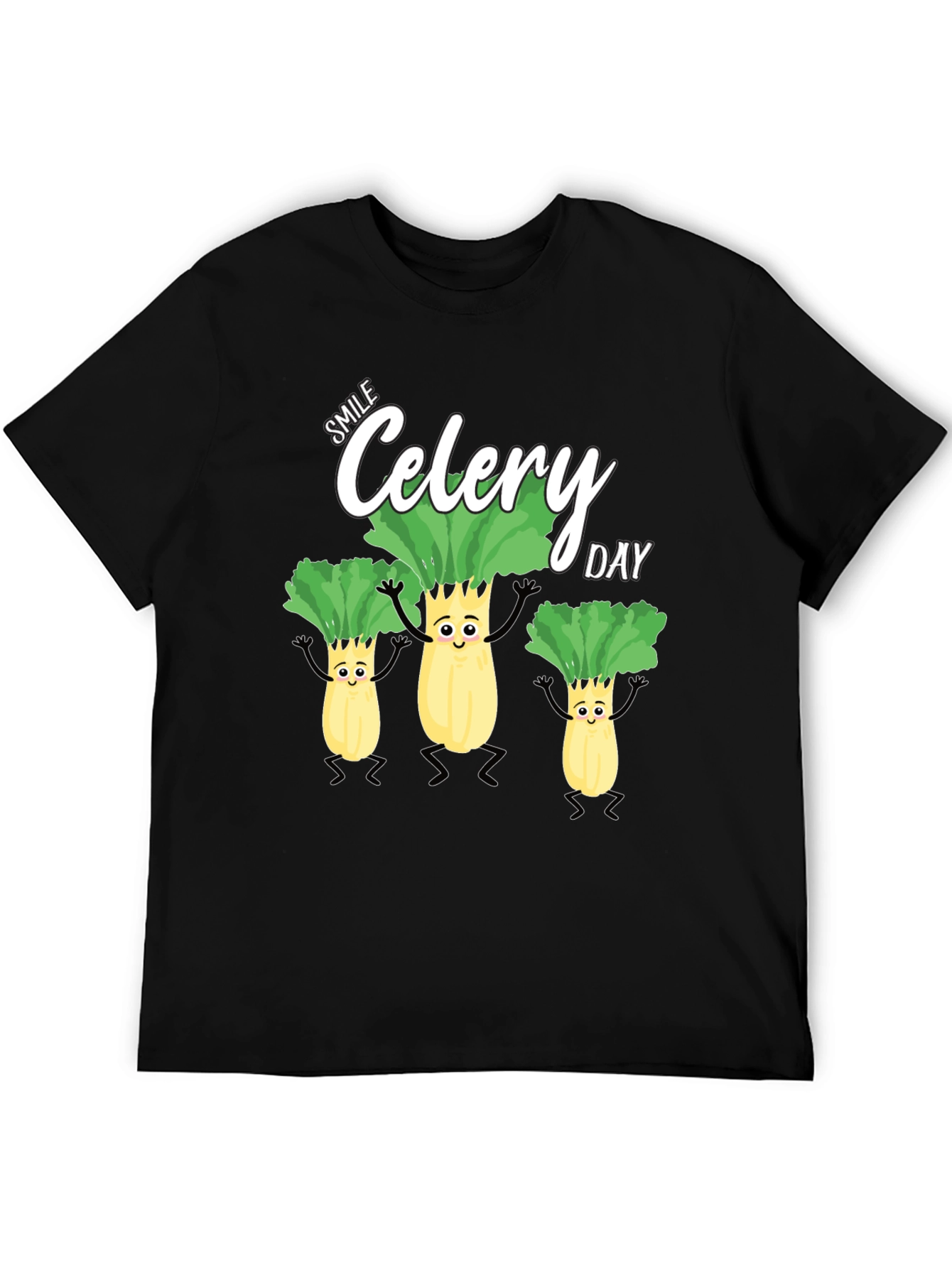 Smile Celery Day Black T-Shirt