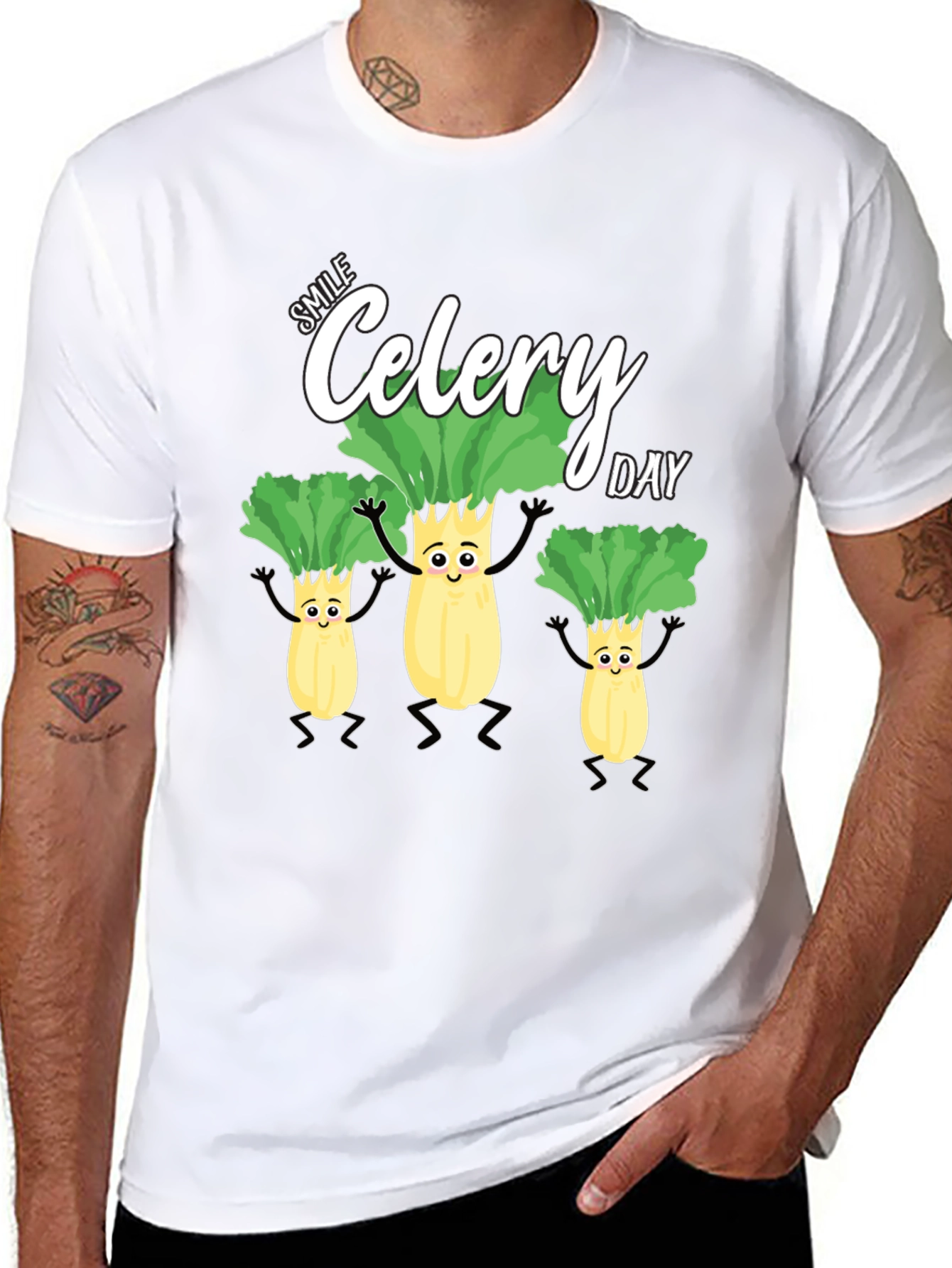 Smile Celery Day Black T-Shirt