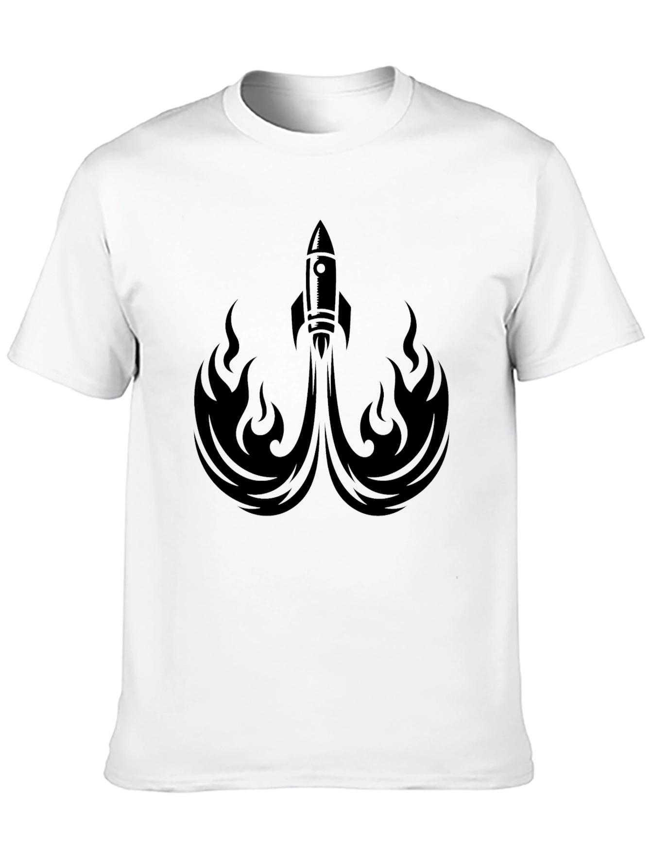 Rocket Launch Graphic Tee - Black Crew Neck Shirt