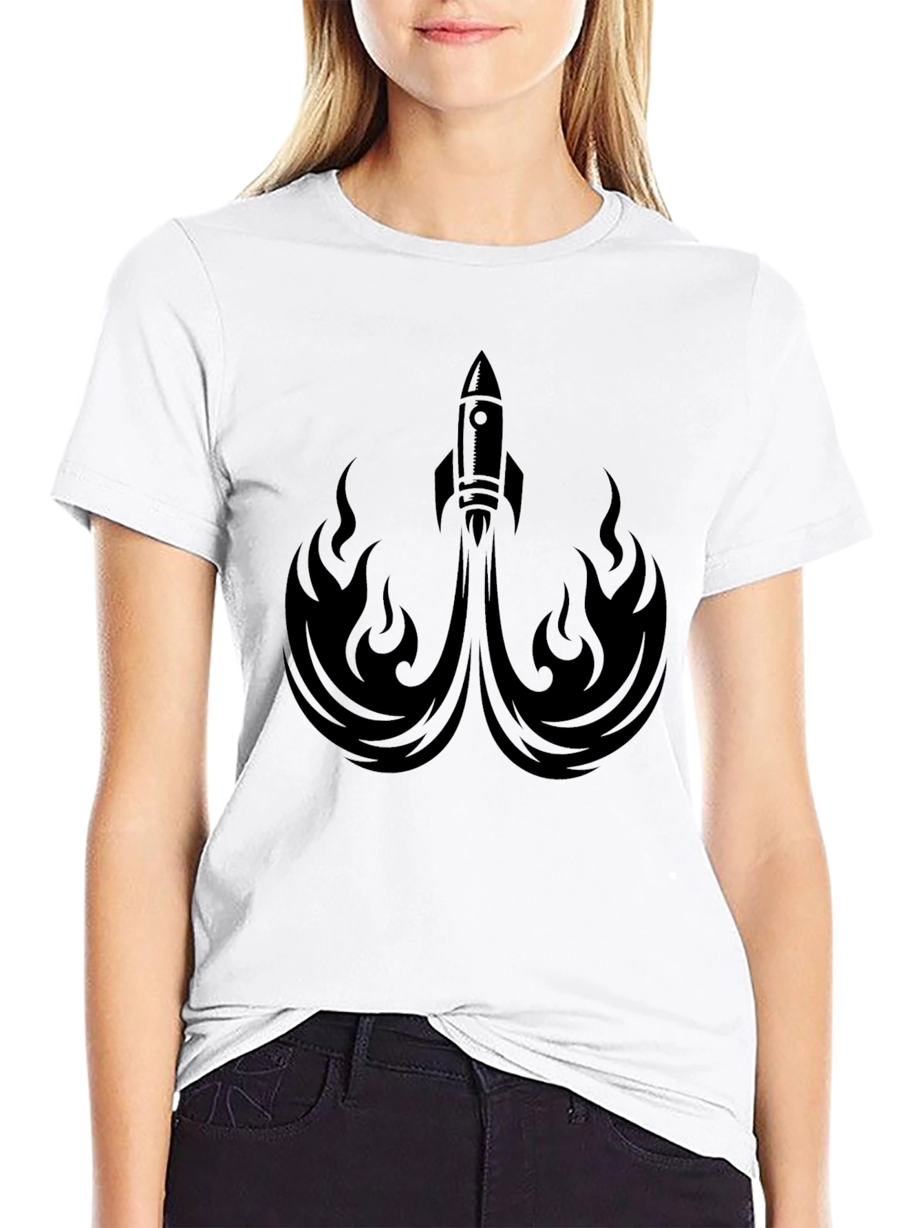 Rocket Launch Graphic Tee - Black Crew Neck Shirt
