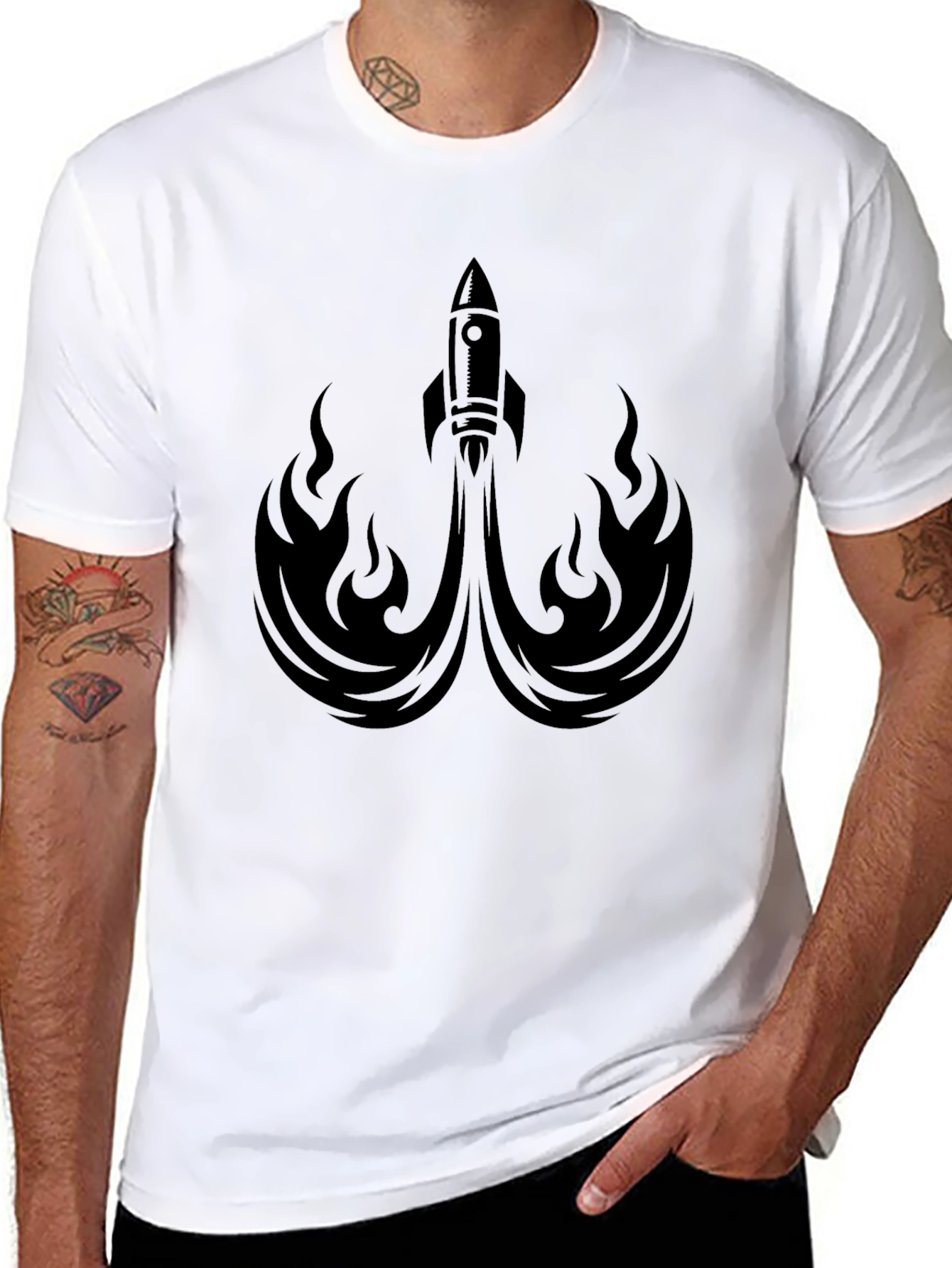 Rocket Launch Graphic Tee - Black Crew Neck Shirt