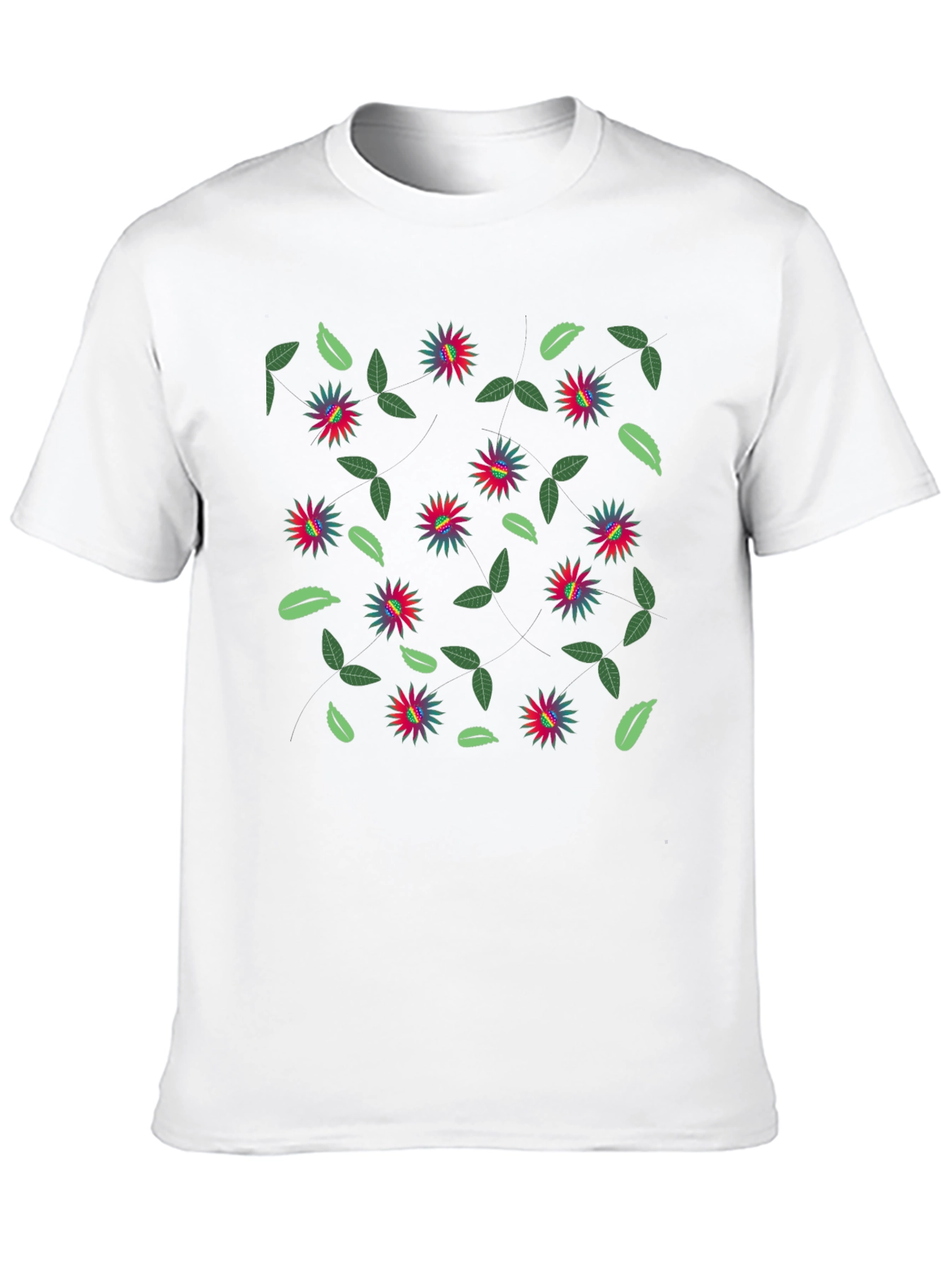 Floral Patterned Black Crew Neck T-Shirt