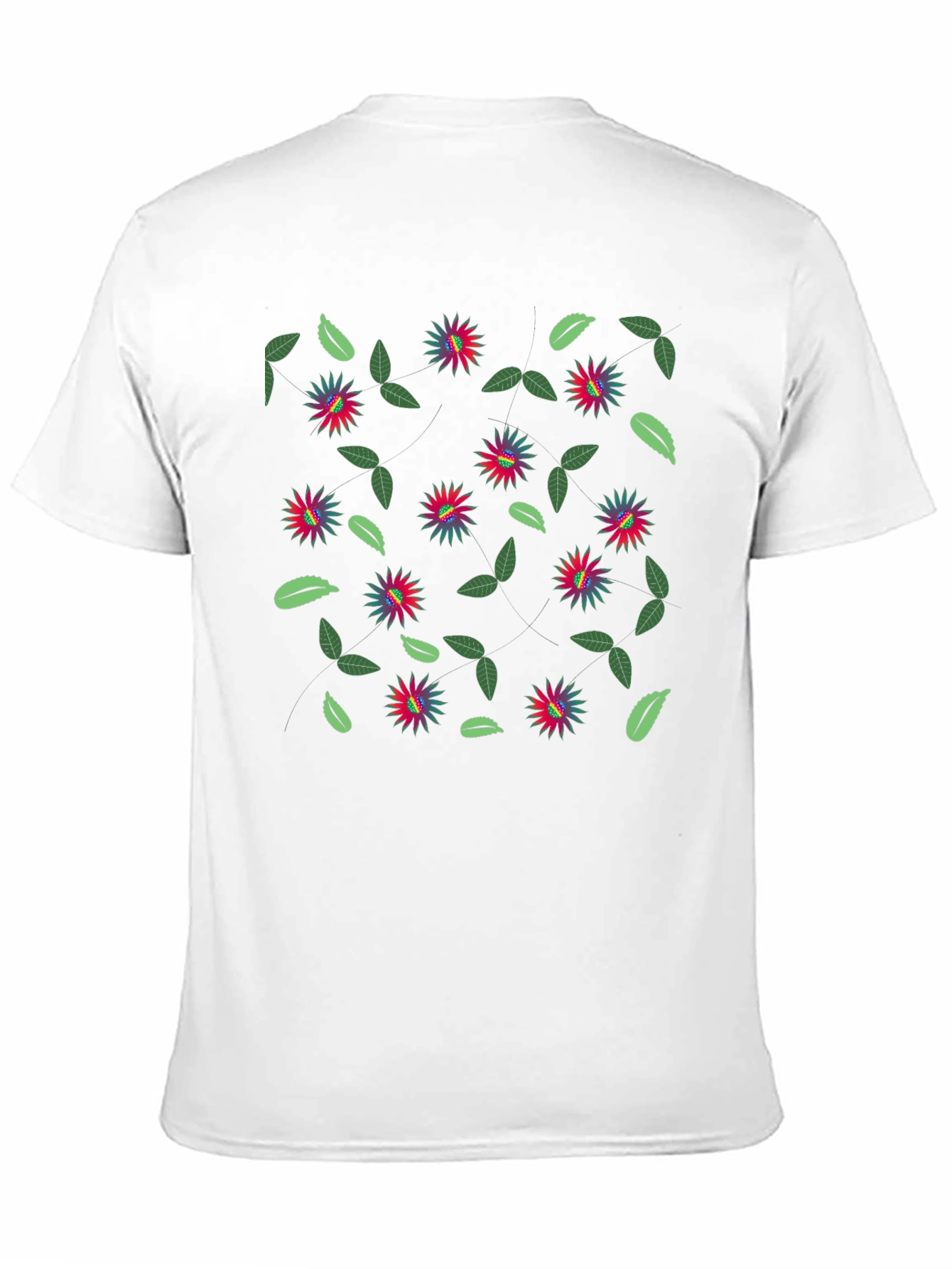 Floral Patterned Black Crew Neck T-Shirt