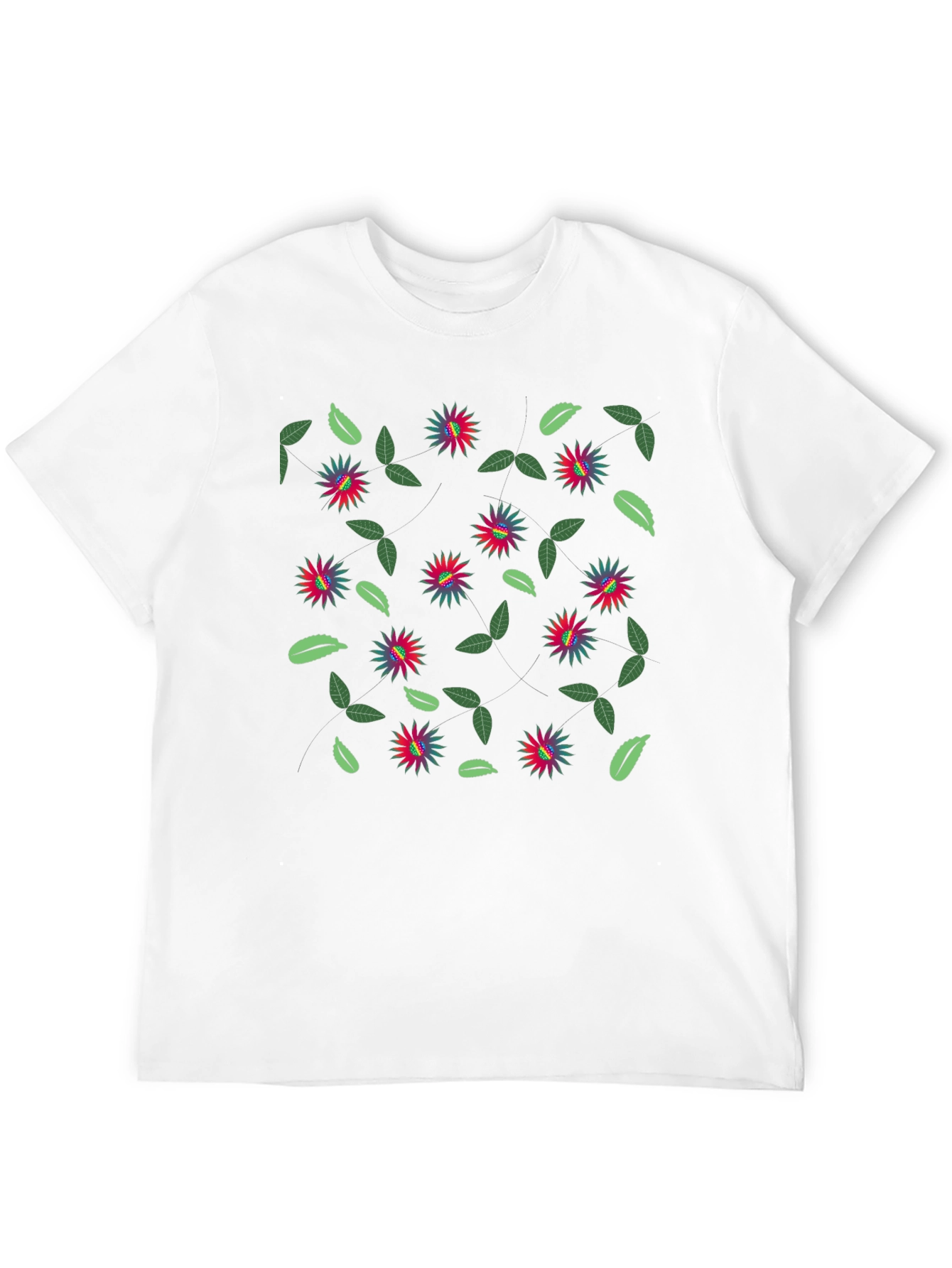Floral Patterned Black Crew Neck T-Shirt