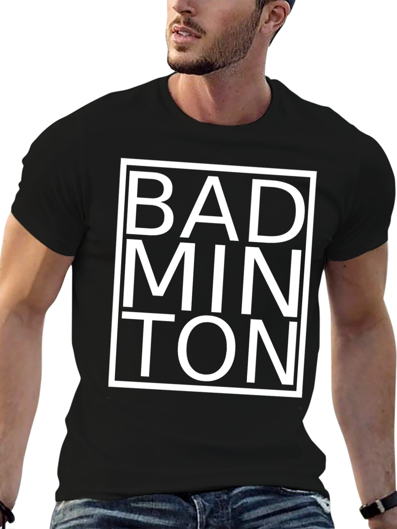Badminton Graphic Tee - Black Cotton T-Shirt