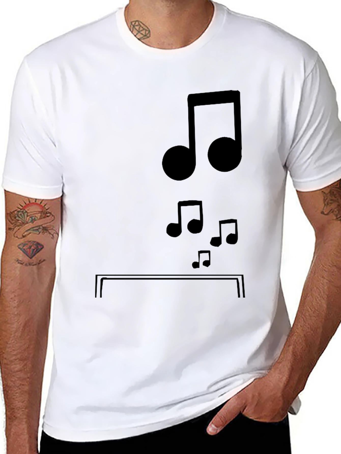 Musical Notes Graphic Tee - Black Cotton Comfort