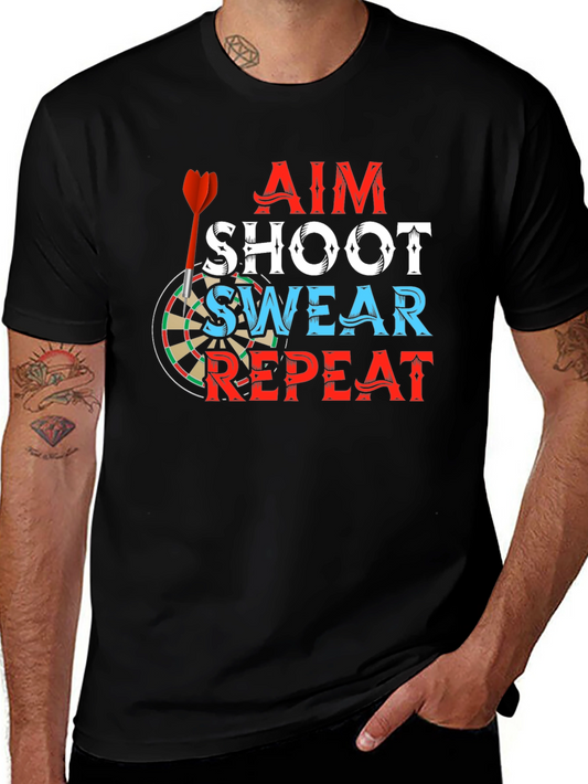 Aim Shoot Swear Repeat T-Shirt Darts Game Tee