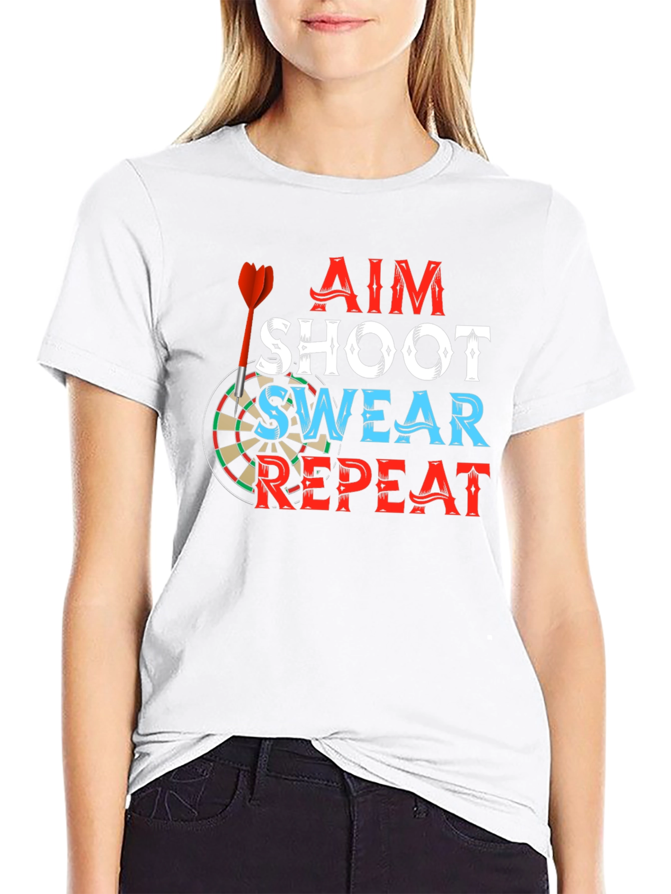 Aim Shoot Swear Repeat T-Shirt Darts Game Tee
