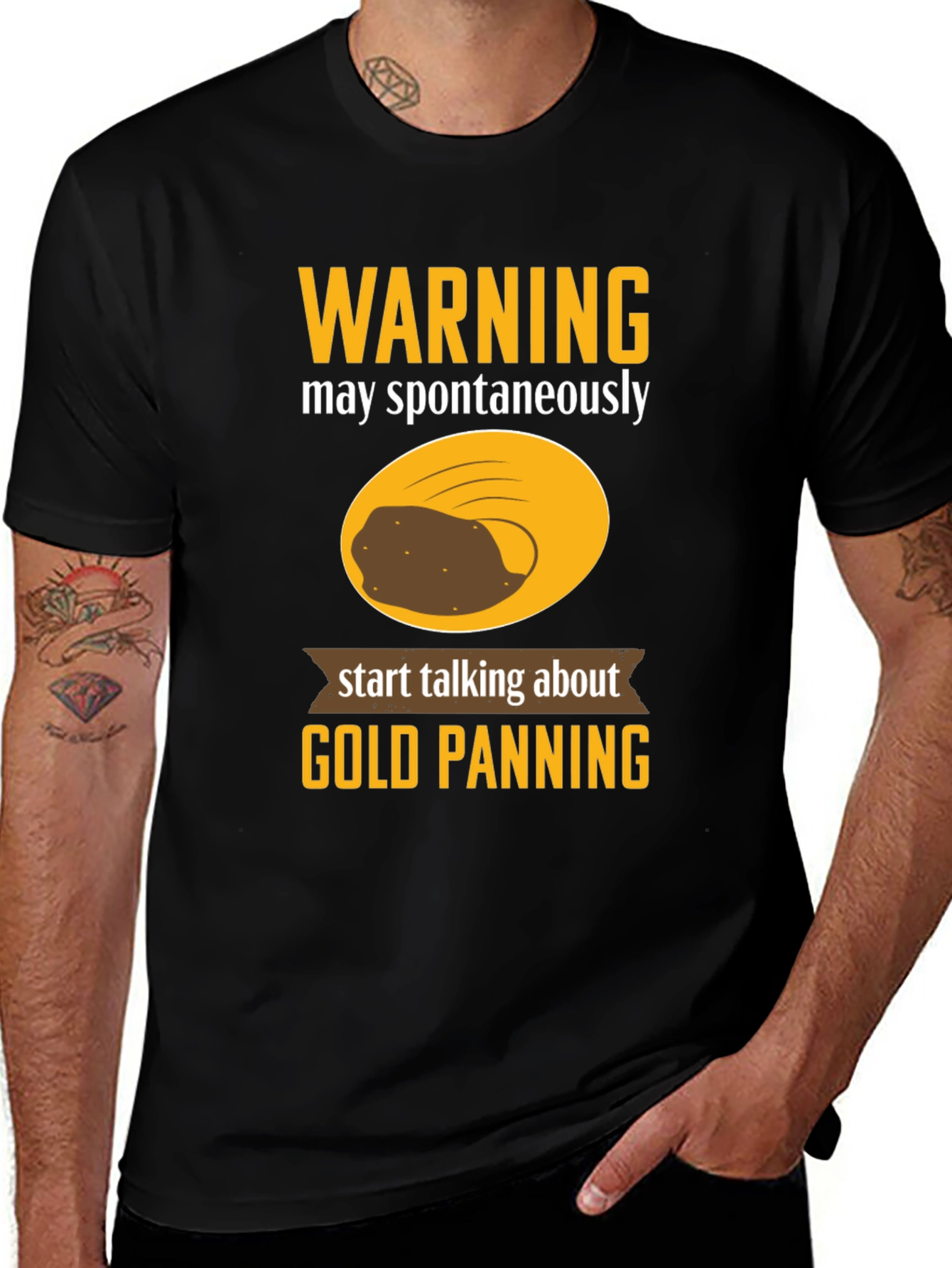 Warning Gold Panning T-Shirt - Spontaneously Talk About