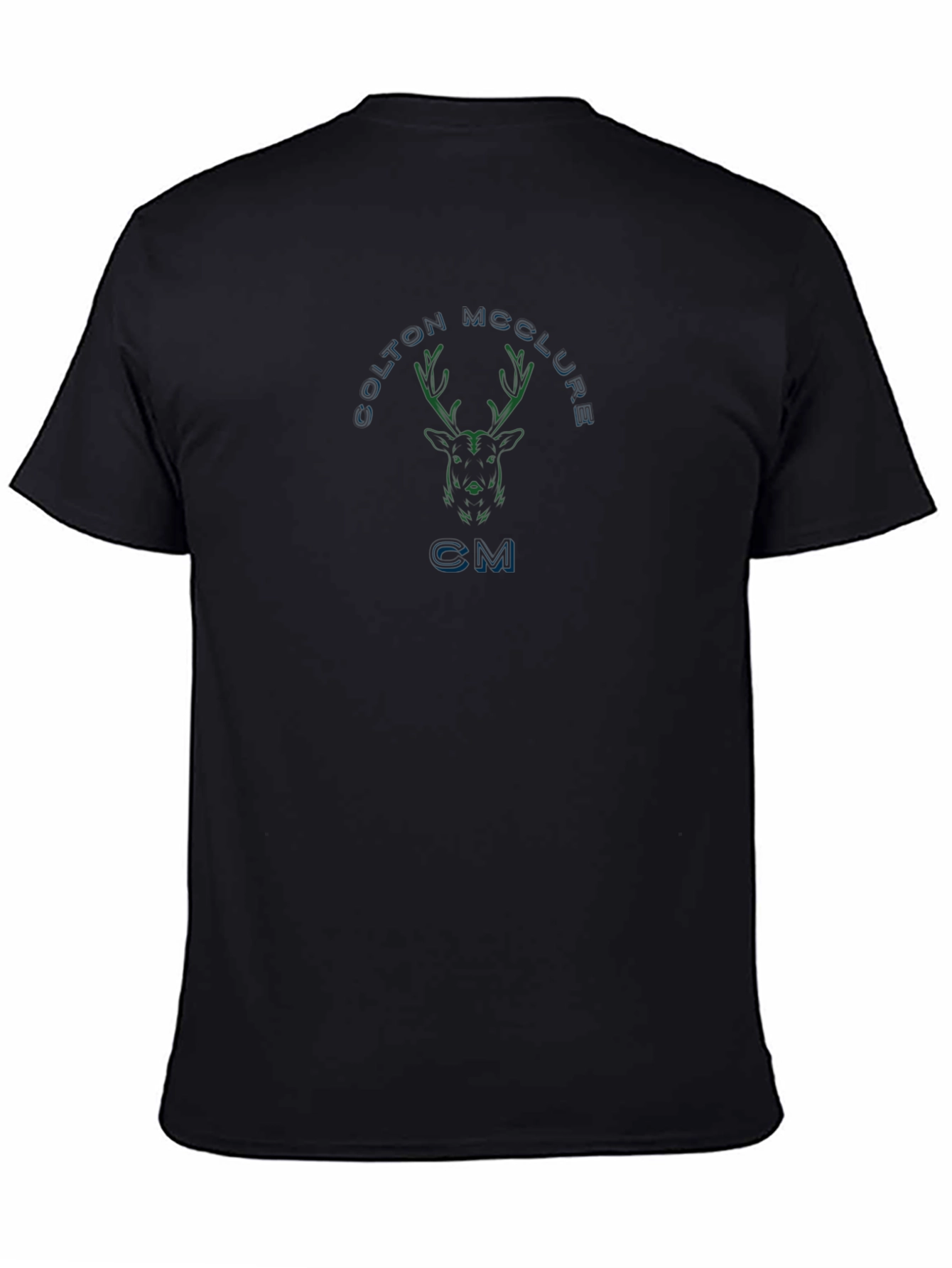 Custom Deer Design Black Cotton T-Shirt