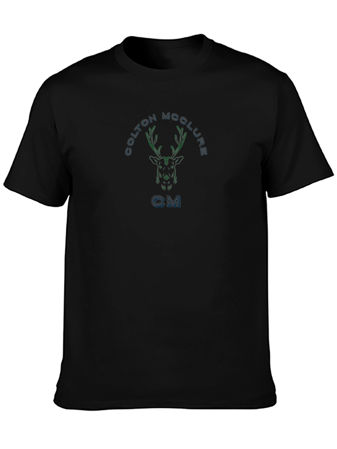 Custom Deer Design Black Cotton T-Shirt