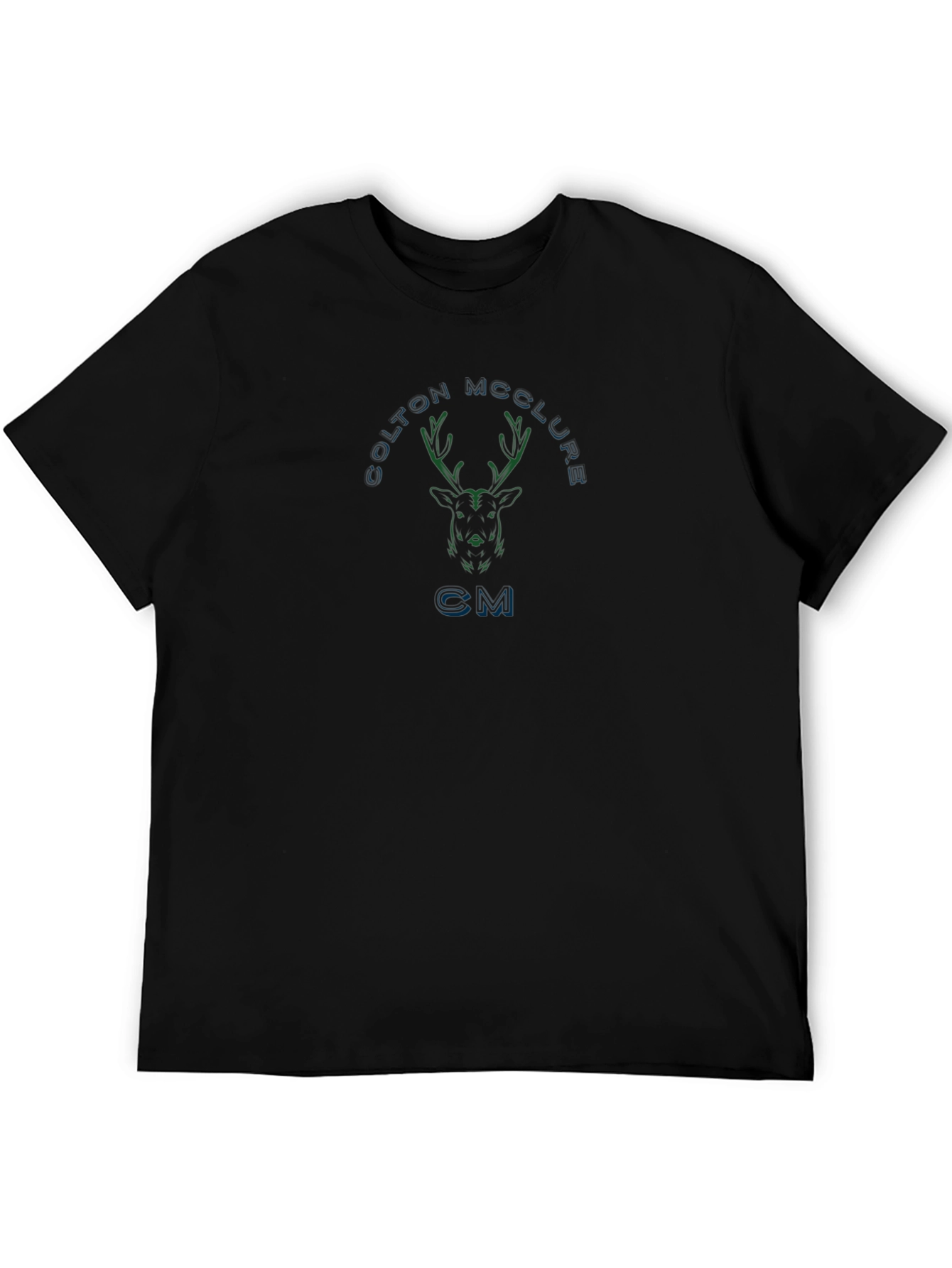 Custom Deer Design Black Cotton T-Shirt