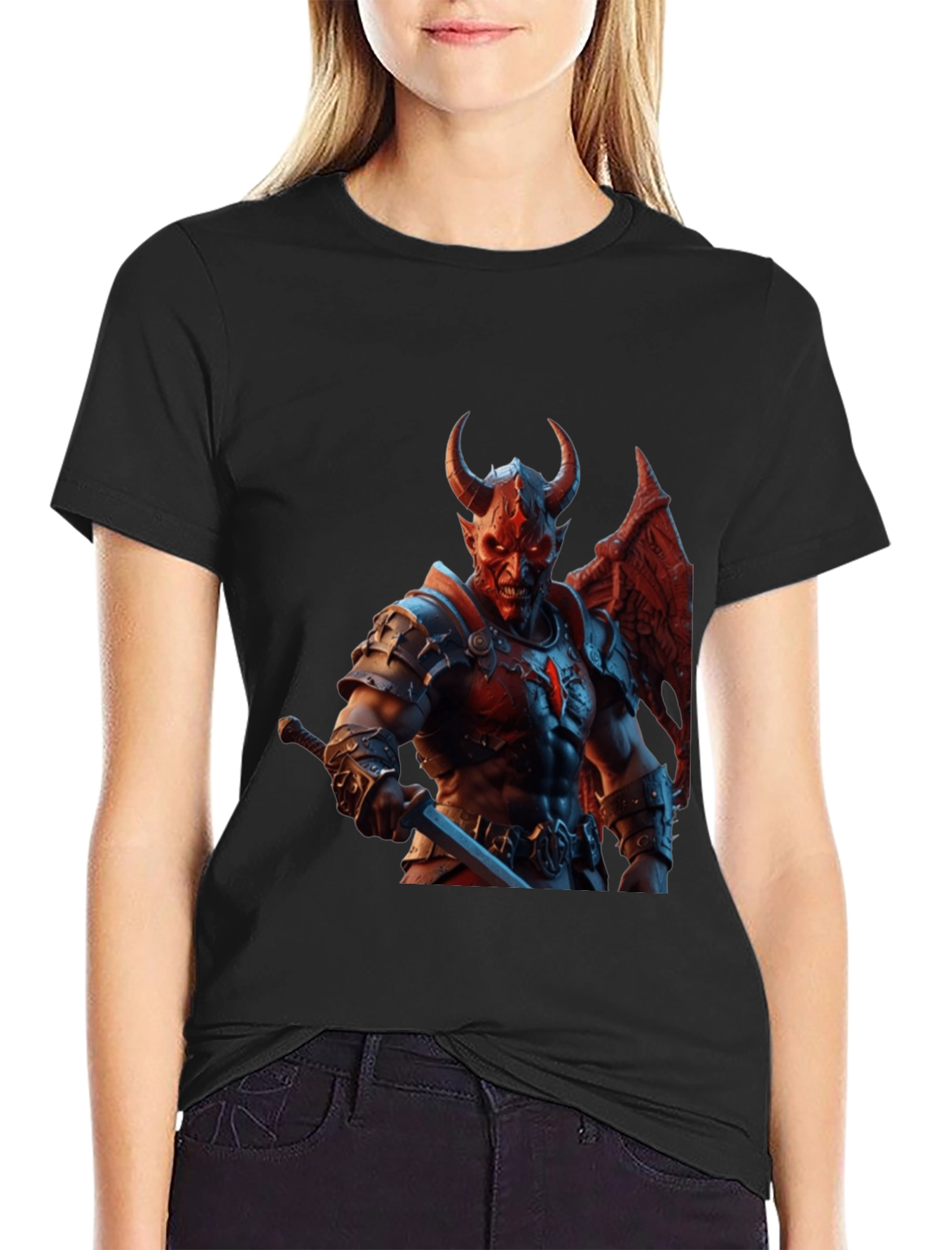 Demon Warrior Graphic Tee - Black Cotton T-Shirt