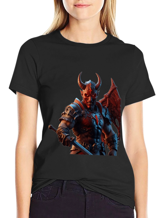 Demon Warrior Graphic Tee - Black Cotton T-Shirt
